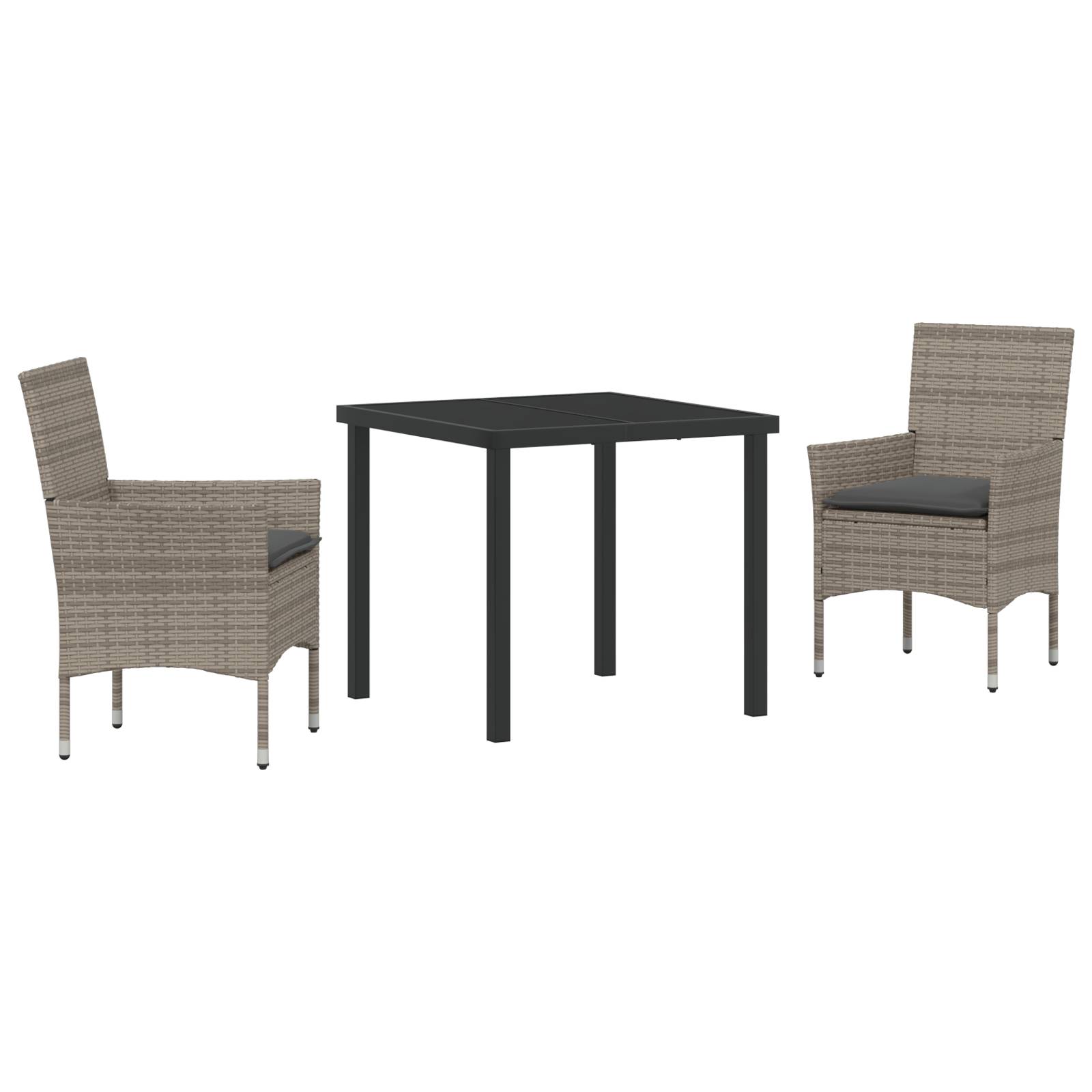 vidaXL 3-teilige Garten Essgruppe mit Kissen Graues Poly-Rattan