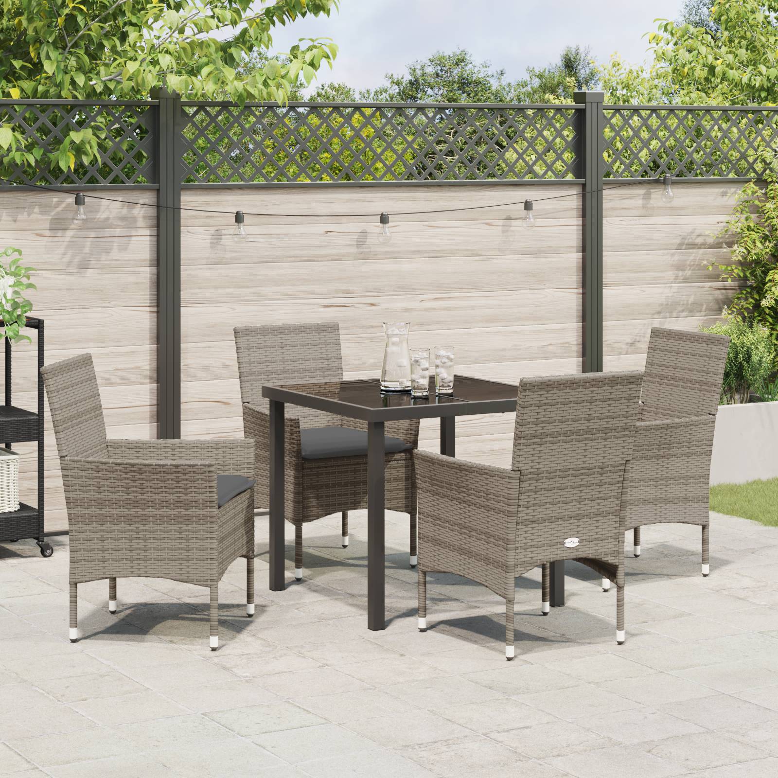 vidaXL 5-teiliges Garten-Essset mit Kissen Grau Poly Rattan