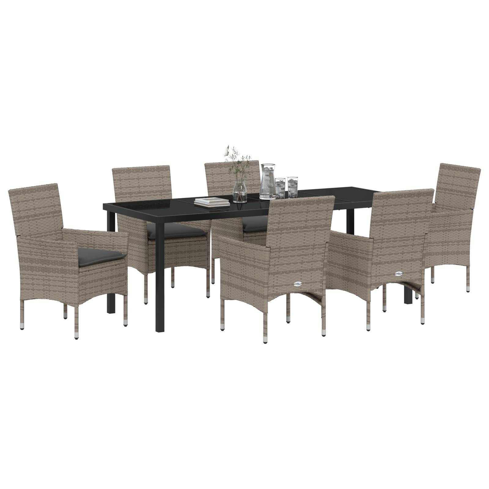 vidaXL 7-teilige Garten Essgruppe mit Kissen Graues Poly Rattan