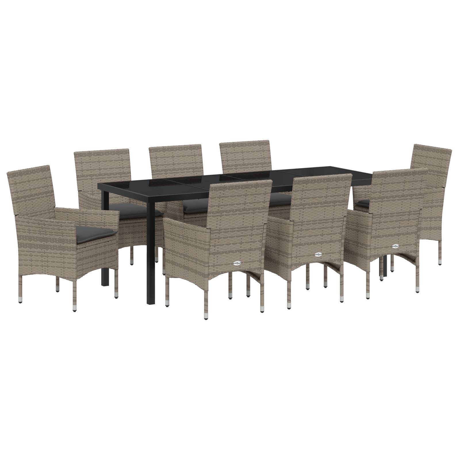 vidaXL 9-teilige Garten Essgruppe mit Kissen Grau Poly Rattan