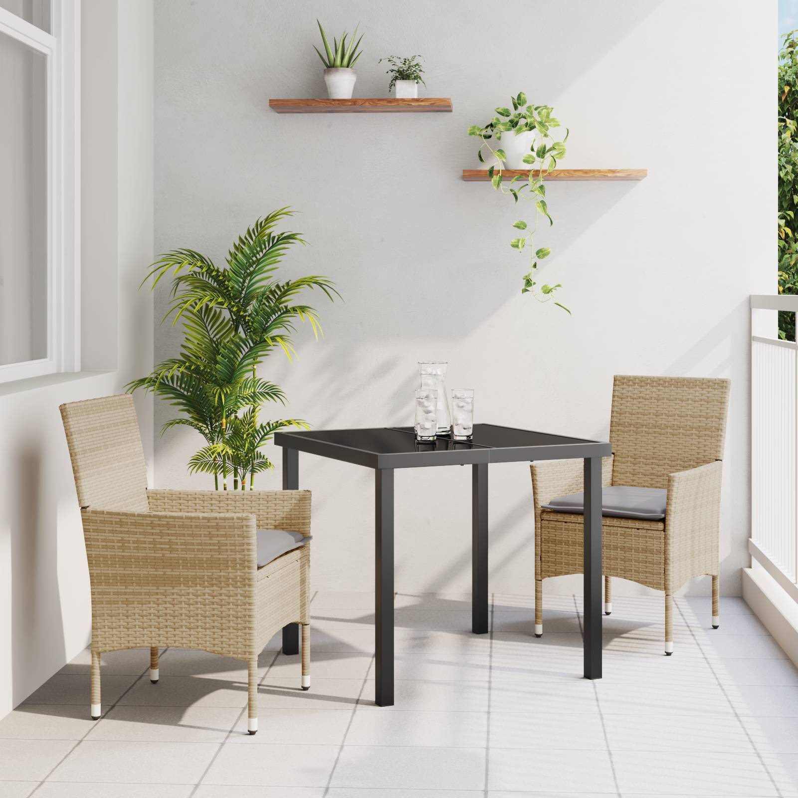 vidaXL 3-Teiliges Garten Essset mit Kissen Beige Poly-Rattan