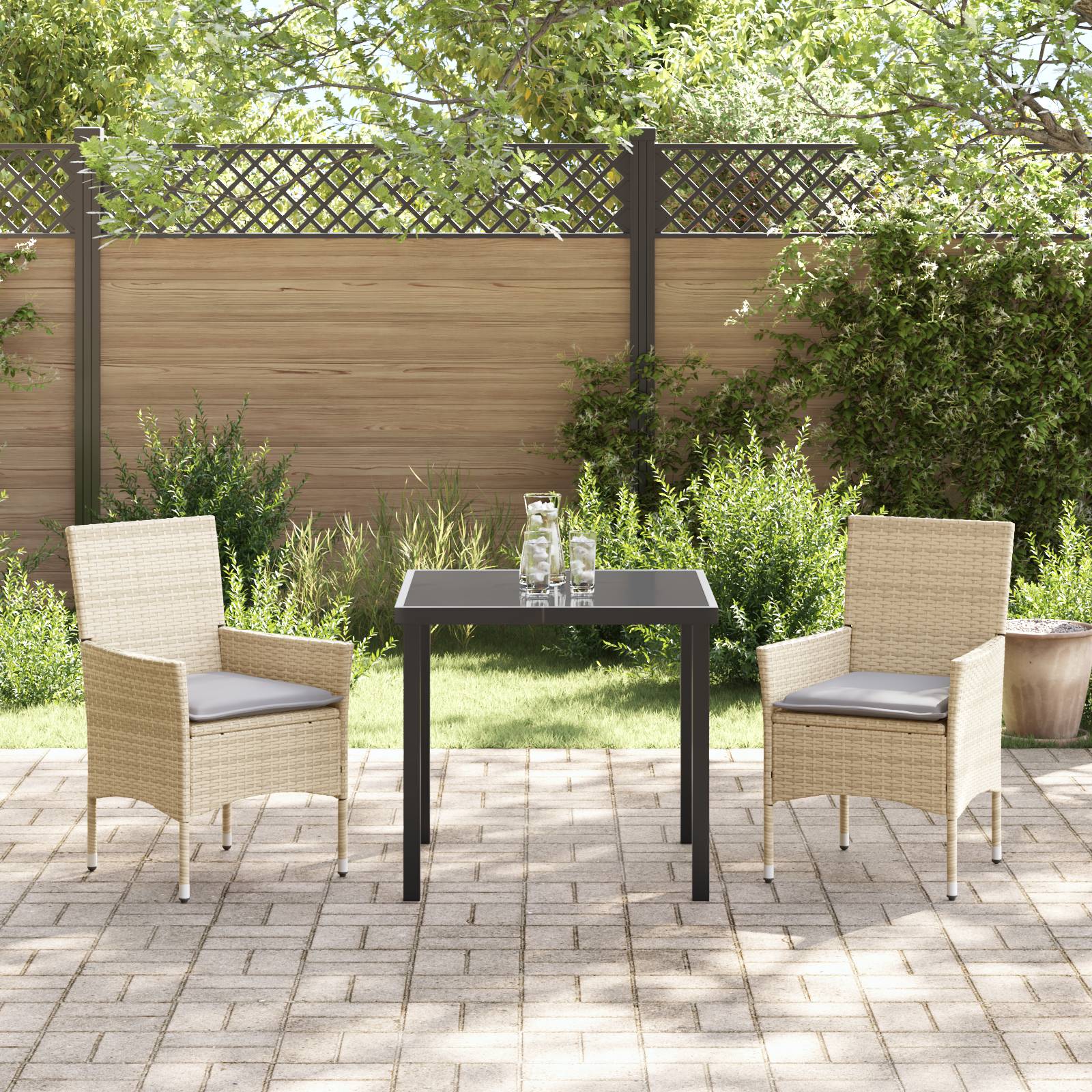 vidaXL 3-Teiliges Garten Essset mit Kissen Beige Poly-Rattan