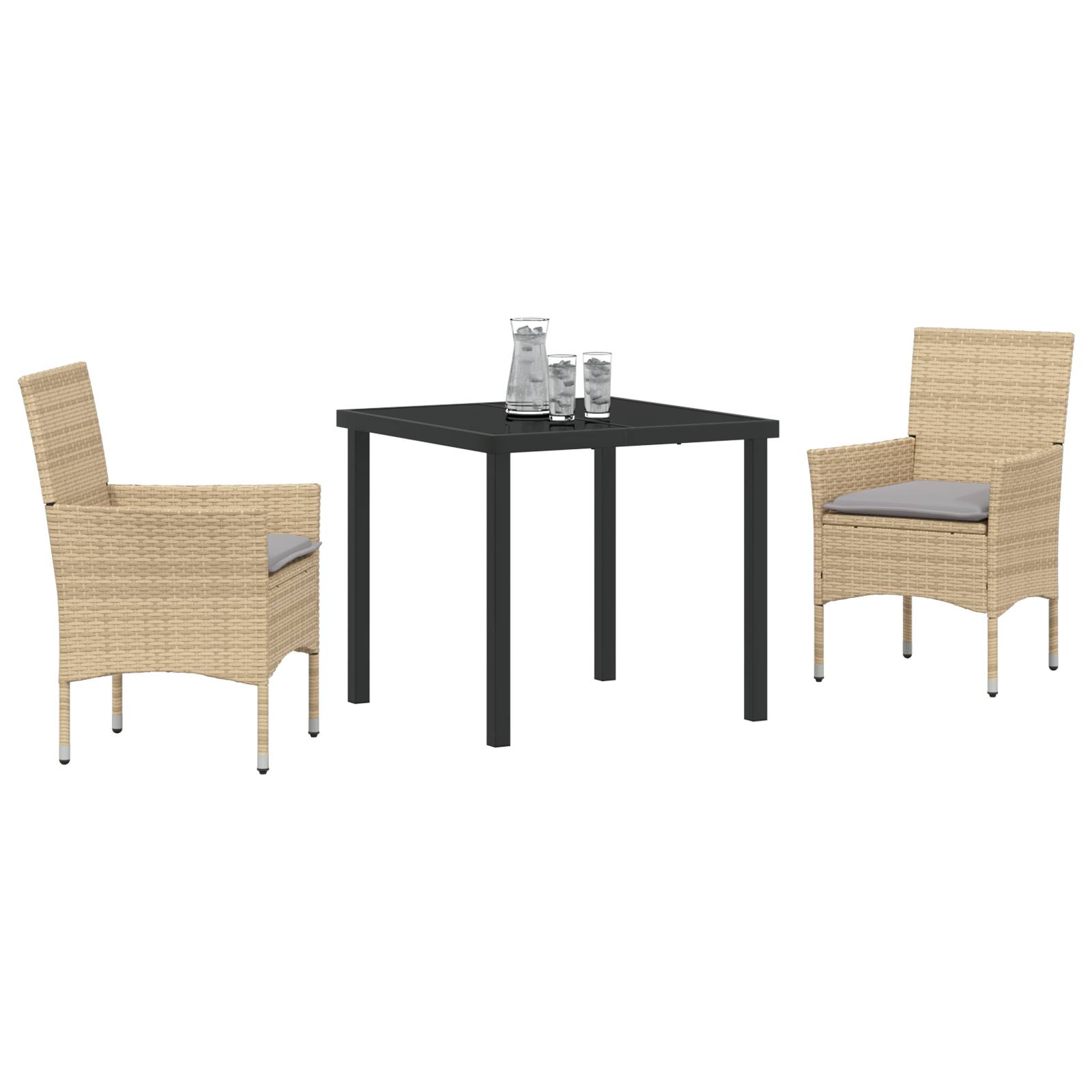 vidaXL 3-Teiliges Garten Essset mit Kissen Beige Poly-Rattan