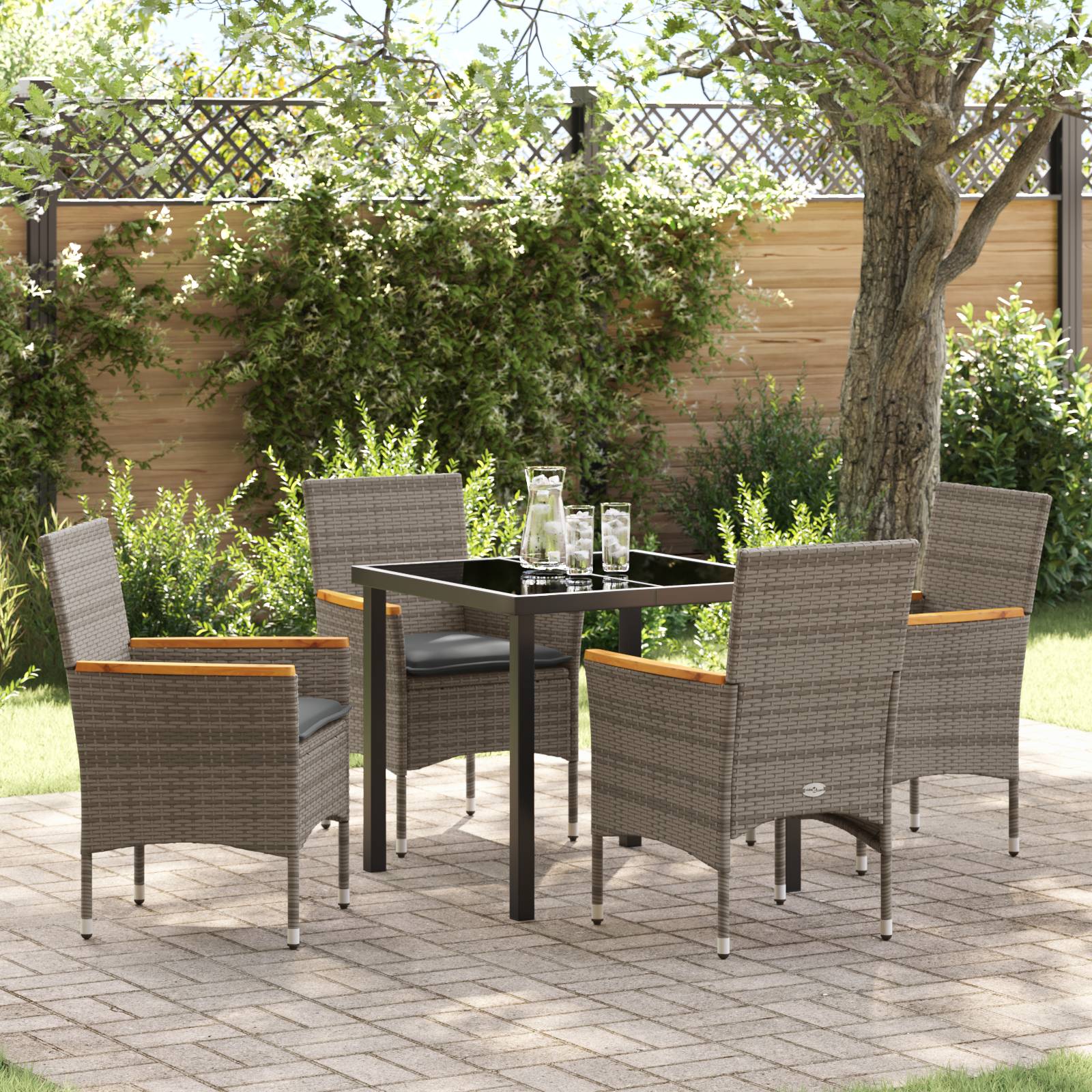 vidaXL 5-teiliges Garten Essen Set mit Kissen Grau Poly-Rattan