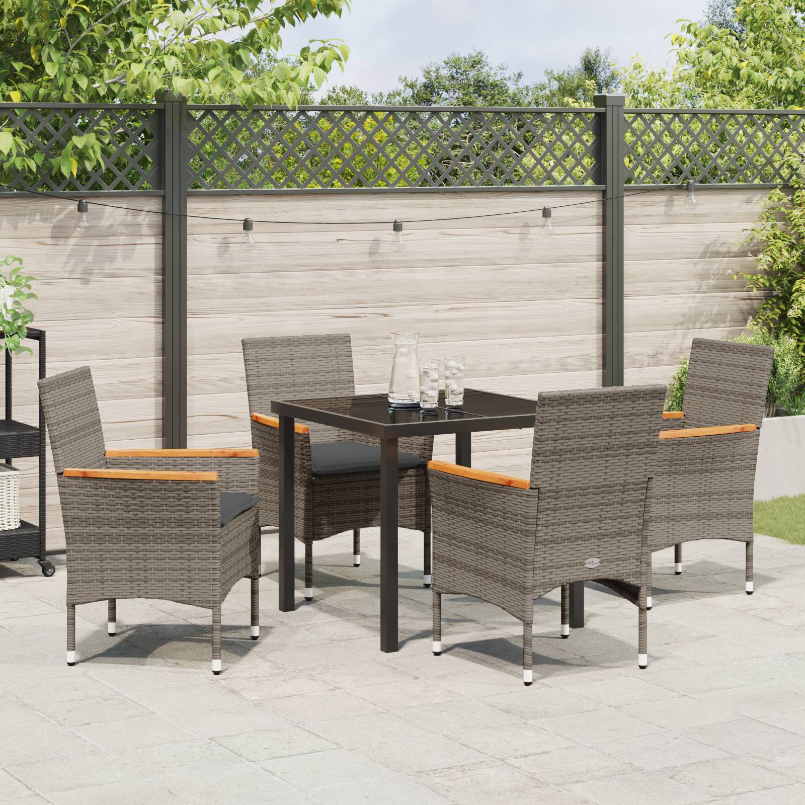 vidaXL 5-teiliges Garten Essen Set mit Kissen Grau Poly-Rattan