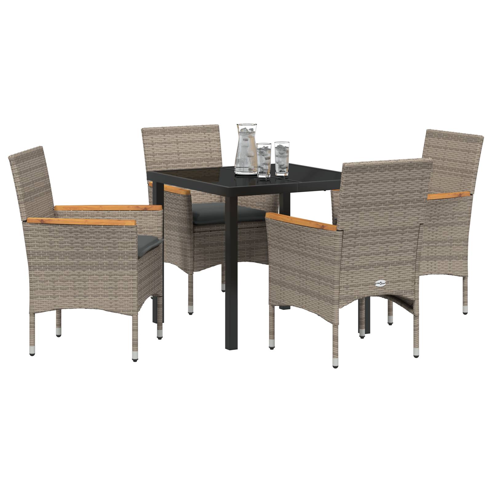 vidaXL 5-teiliges Garten Essen Set mit Kissen Grau Poly-Rattan