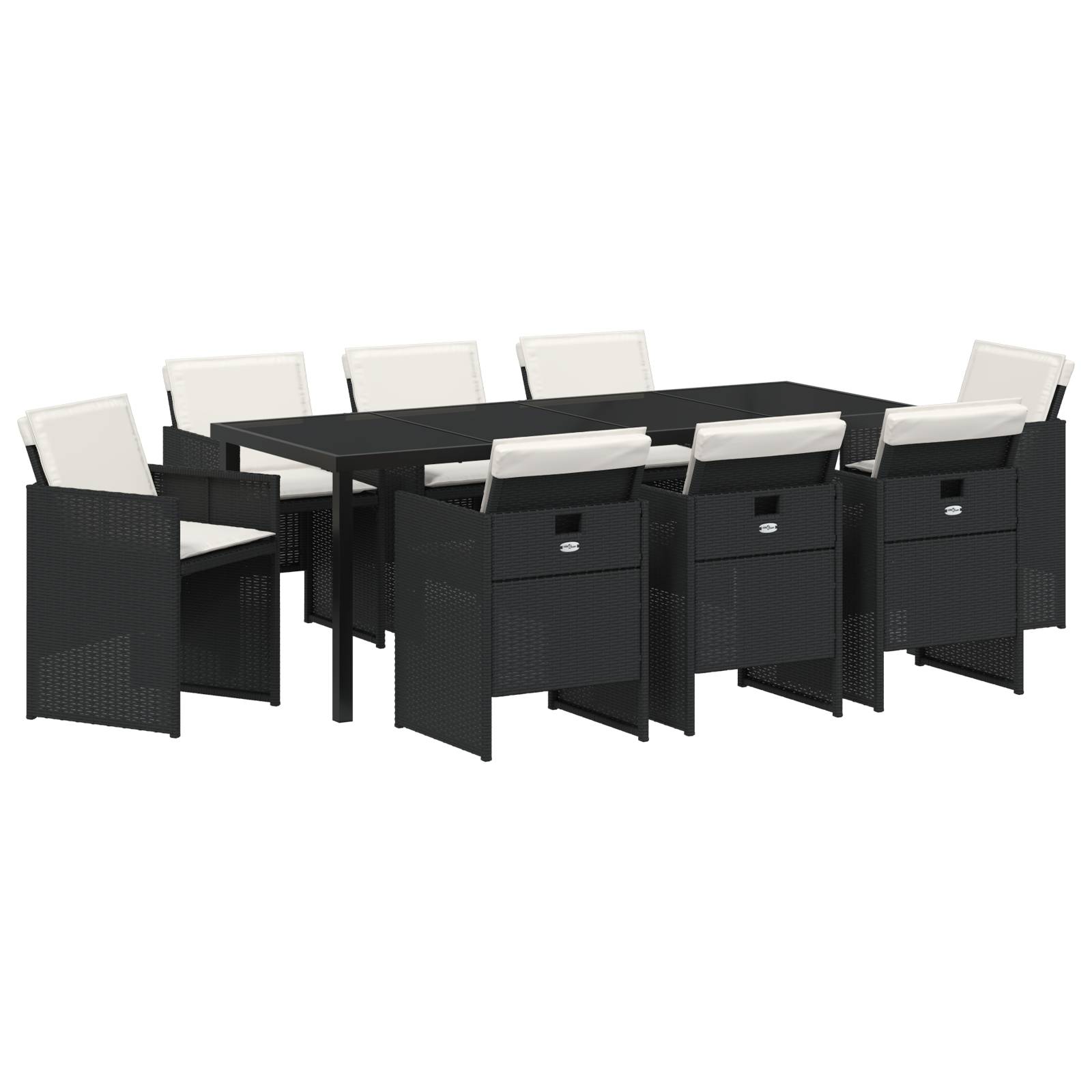 vidaXL 9-teilige Garten Essgruppe mit Kissen Schwarz Poly-Rattan