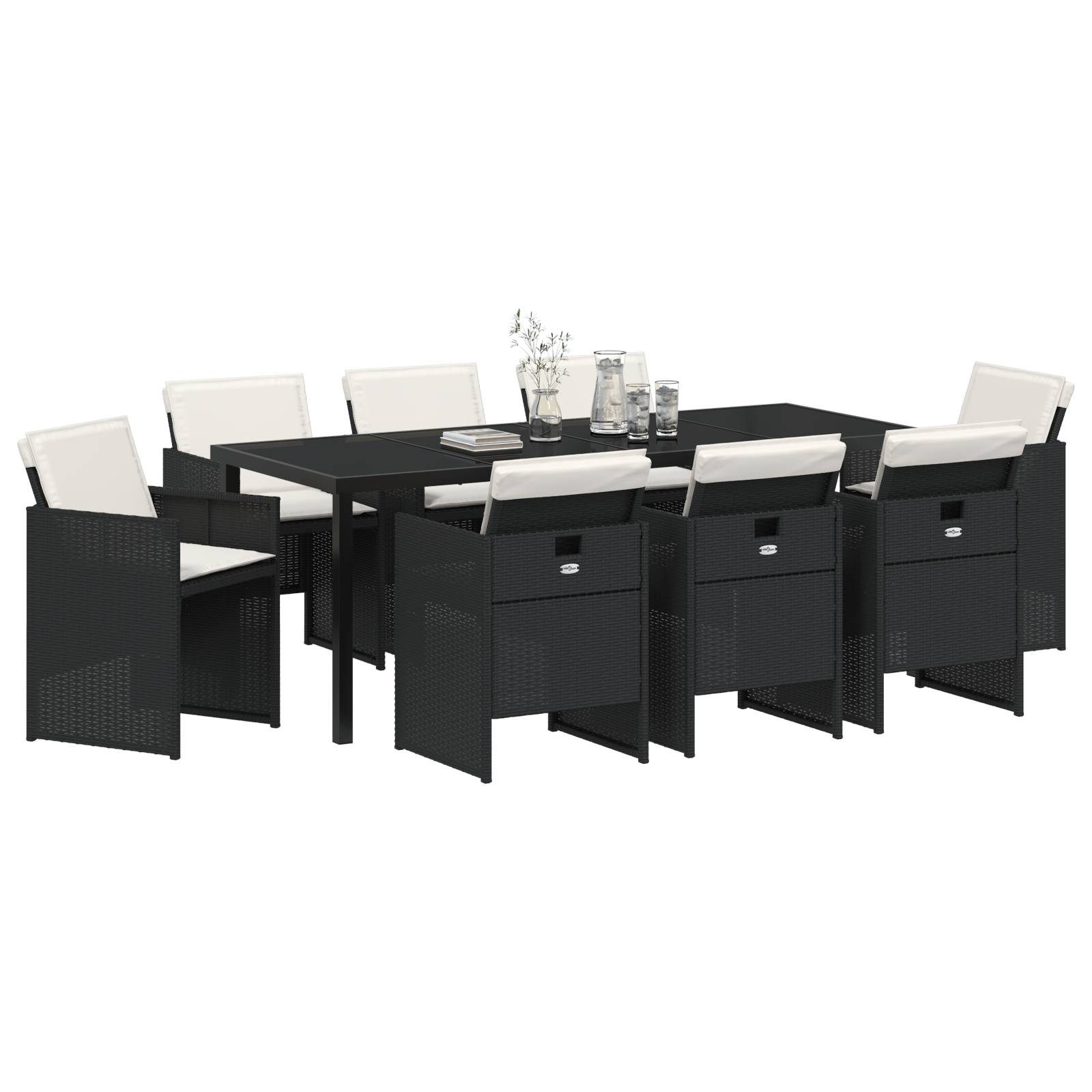vidaXL 9-teilige Garten Essgruppe mit Kissen Schwarz Poly-Rattan