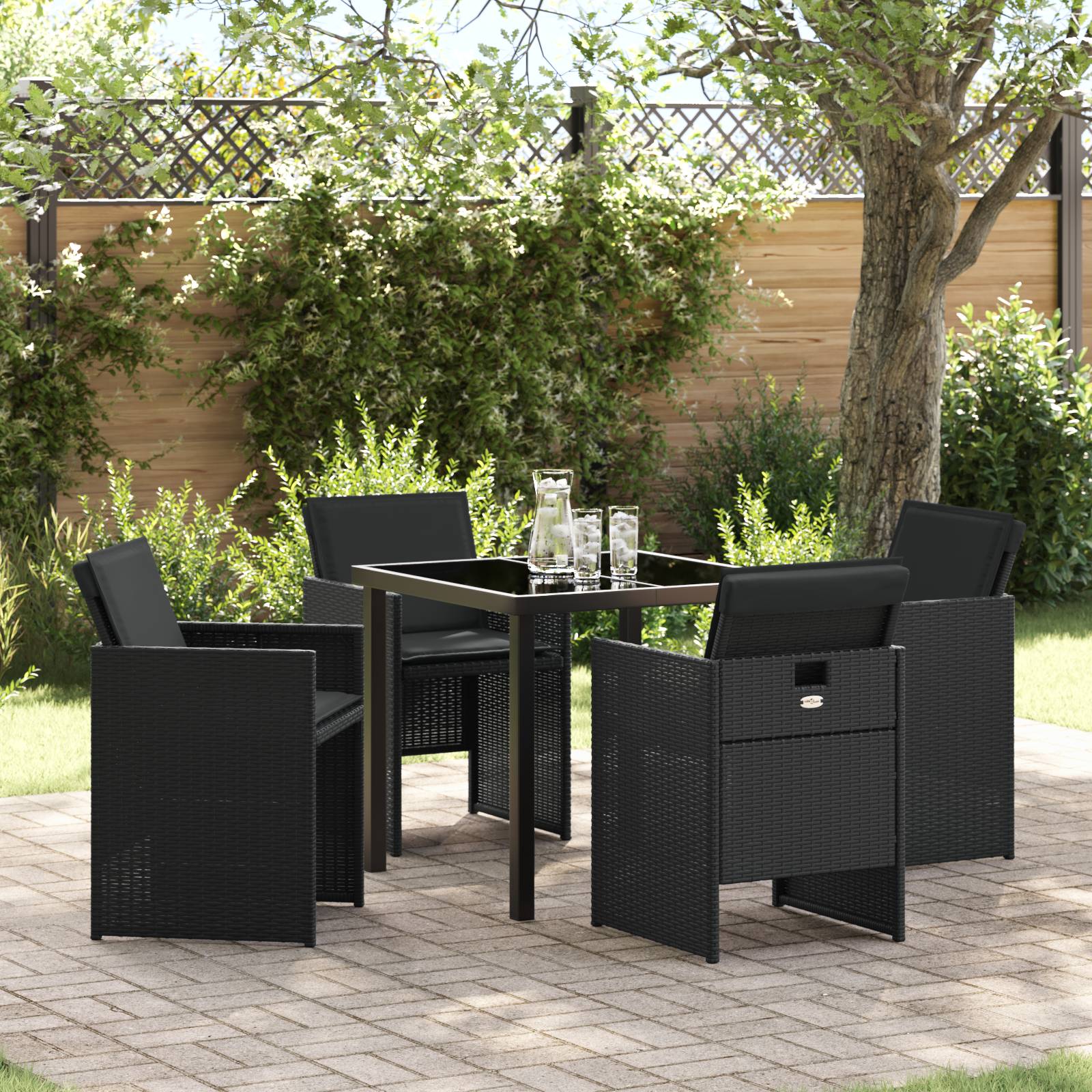 vidaXL 5-teiliges Garten-Essset mit Kissen Schwarz Poly-Rattan