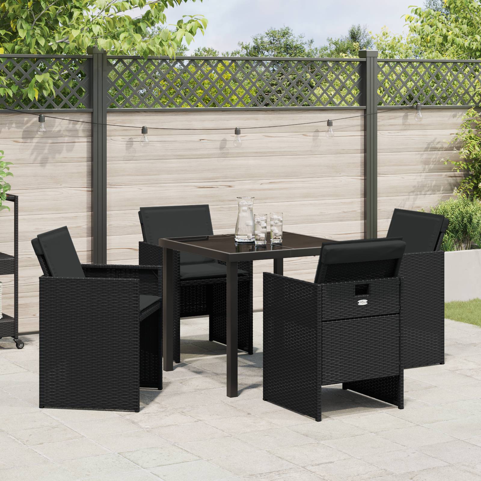 vidaXL 5-teiliges Garten-Essset mit Kissen Schwarz Poly-Rattan
