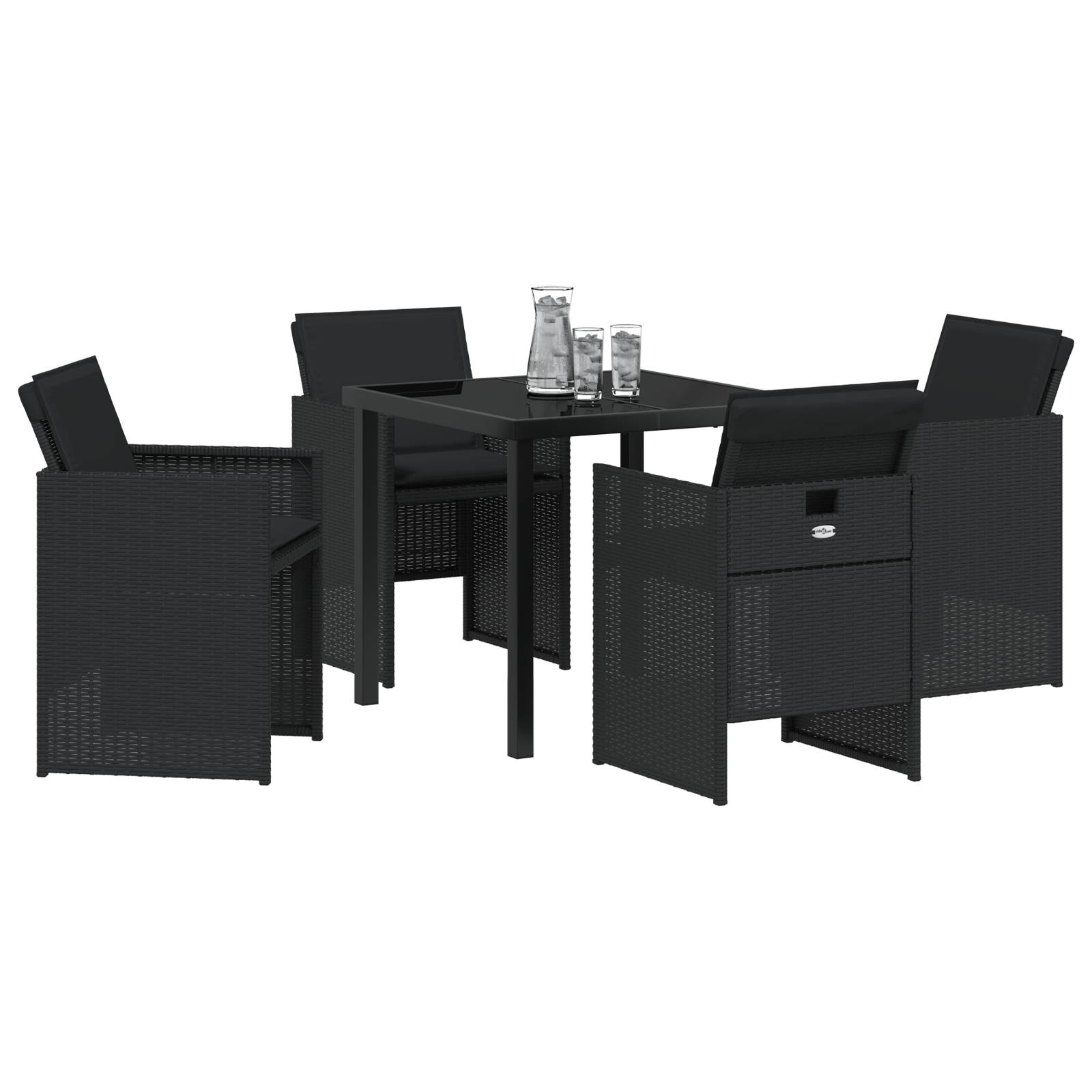 vidaXL 5-teiliges Garten-Essset mit Kissen Schwarz Poly-Rattan