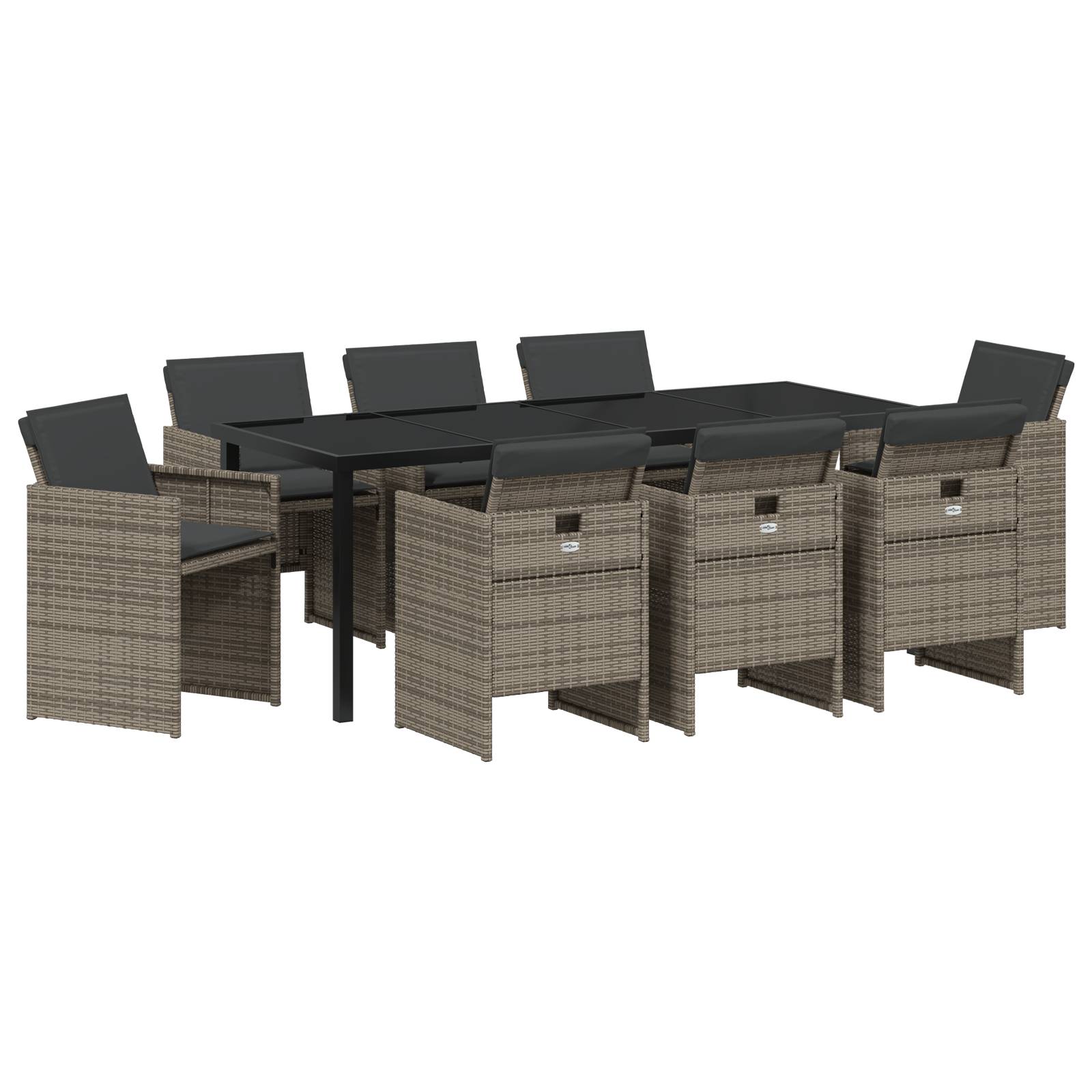 vidaXL 9-teiliges Garten-Dining-Set mit Kissen Grau Poly-Rattan