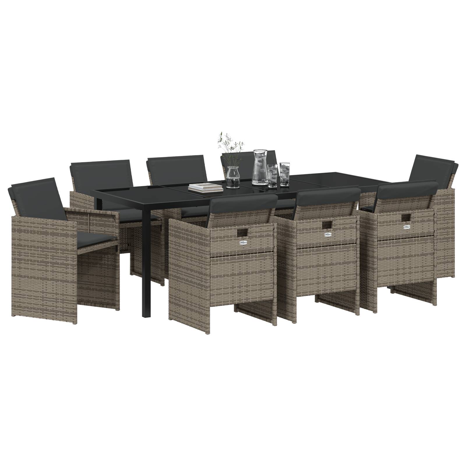 vidaXL 9-teiliges Garten-Dining-Set mit Kissen Grau Poly-Rattan