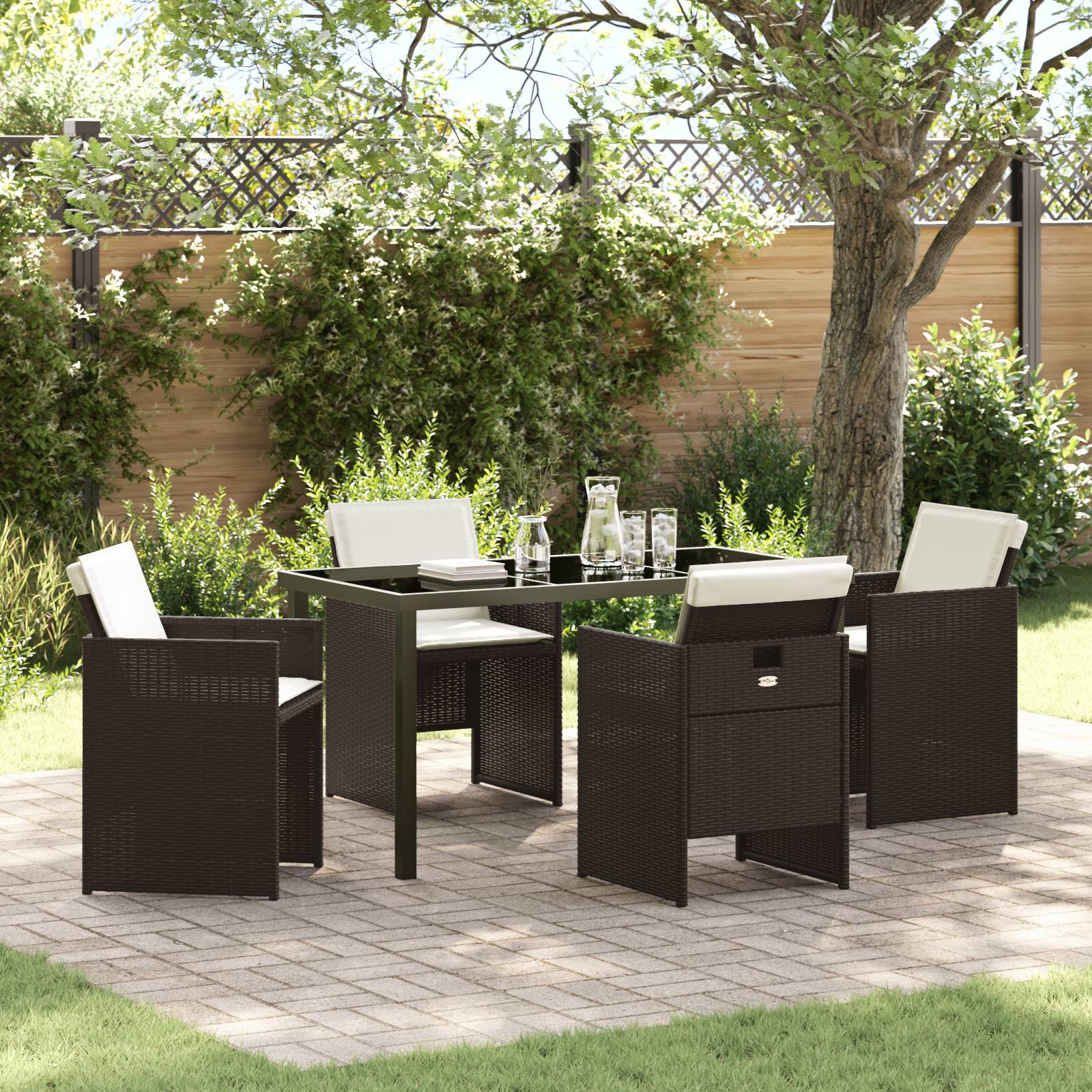 vidaXL 5-teiliges Garten-Essset mit Kissen Braun Poly-Rattan