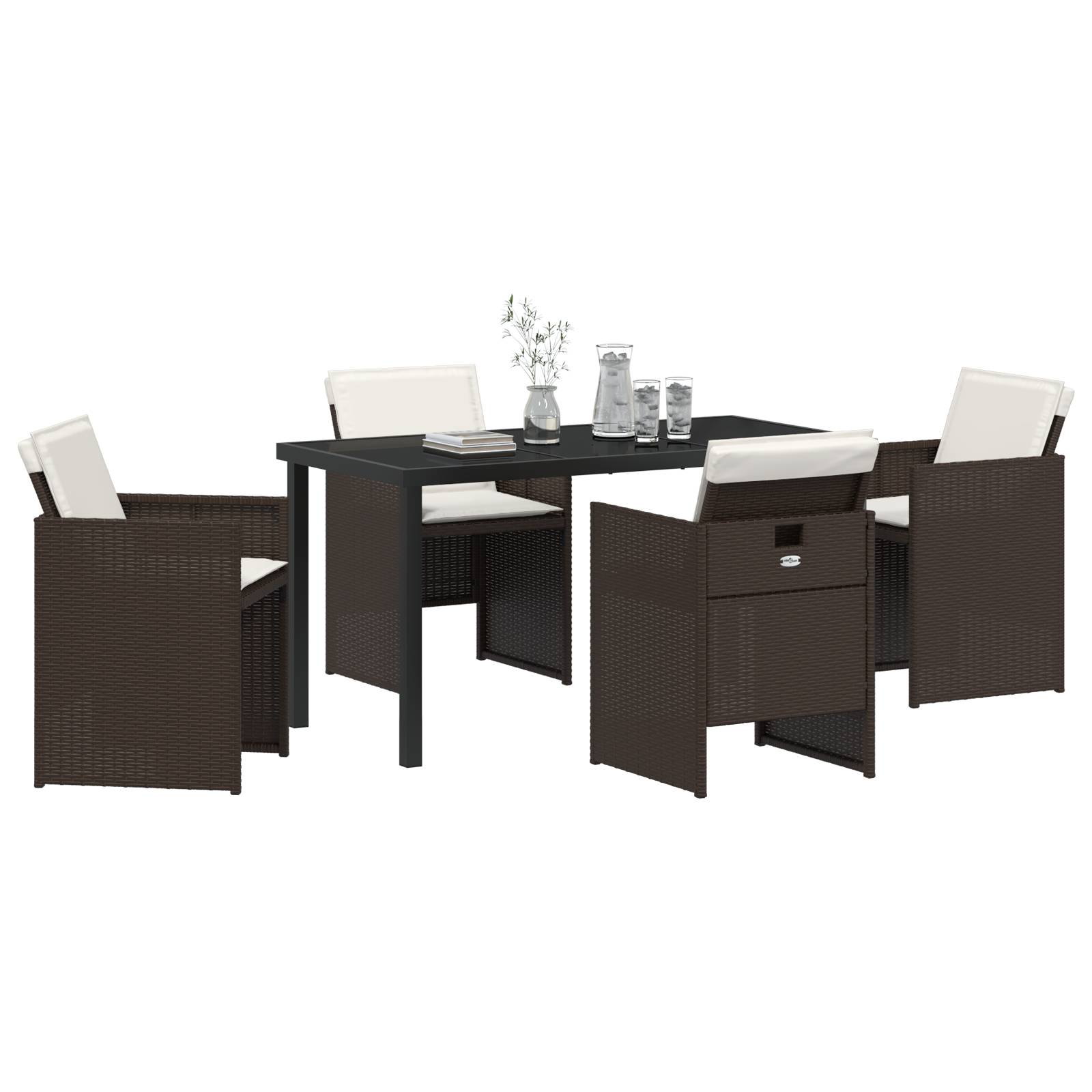 vidaXL 5-teiliges Garten-Essset mit Kissen Braun Poly-Rattan