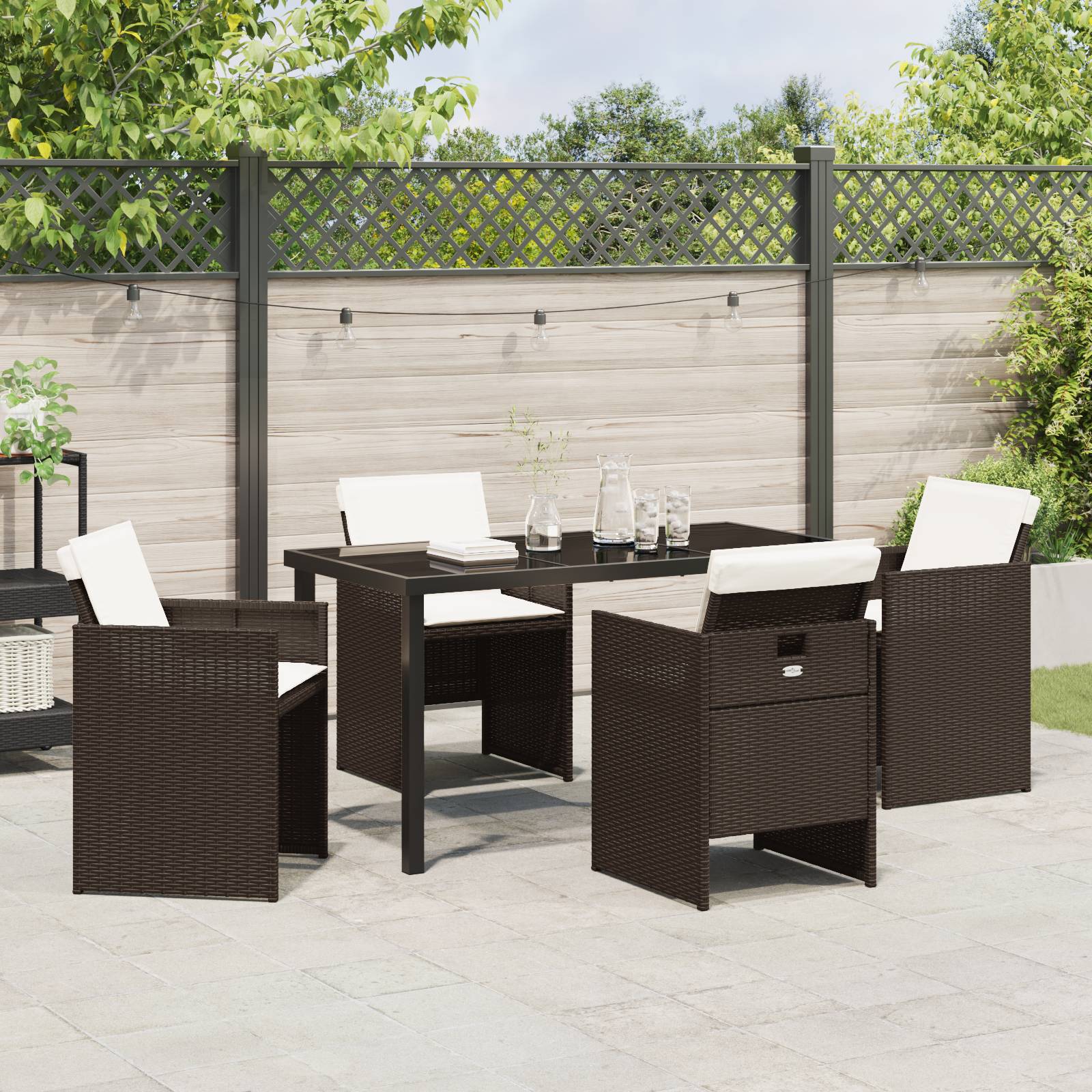 vidaXL 5-teiliges Garten-Essset mit Kissen Braun Poly-Rattan