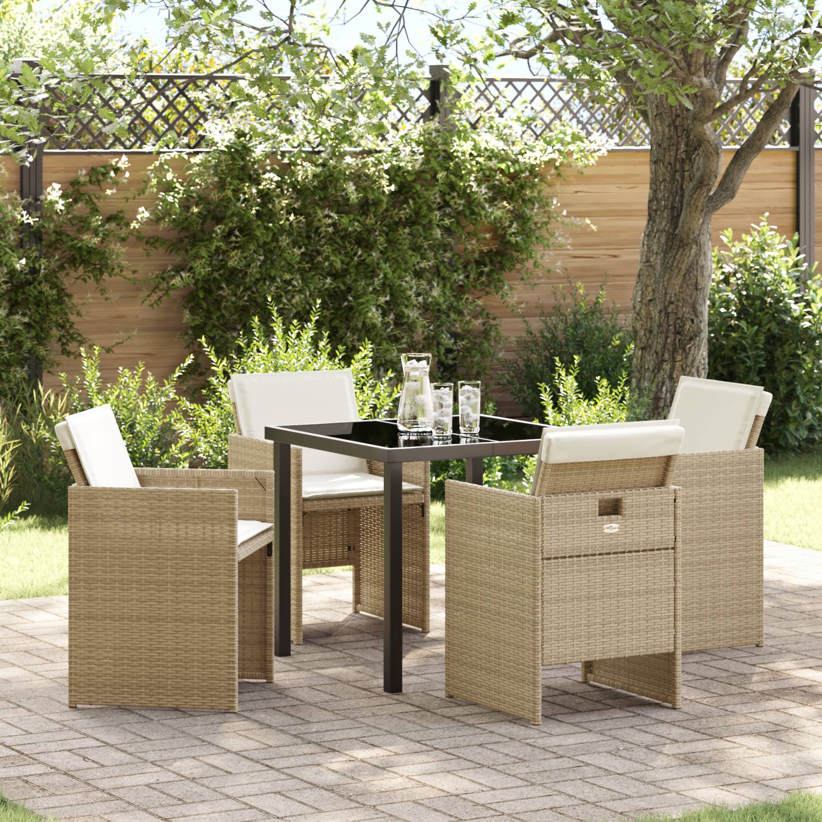 vidaXL 5-teiliges Garten Essset mit Kissen Beige Poly-Rattan