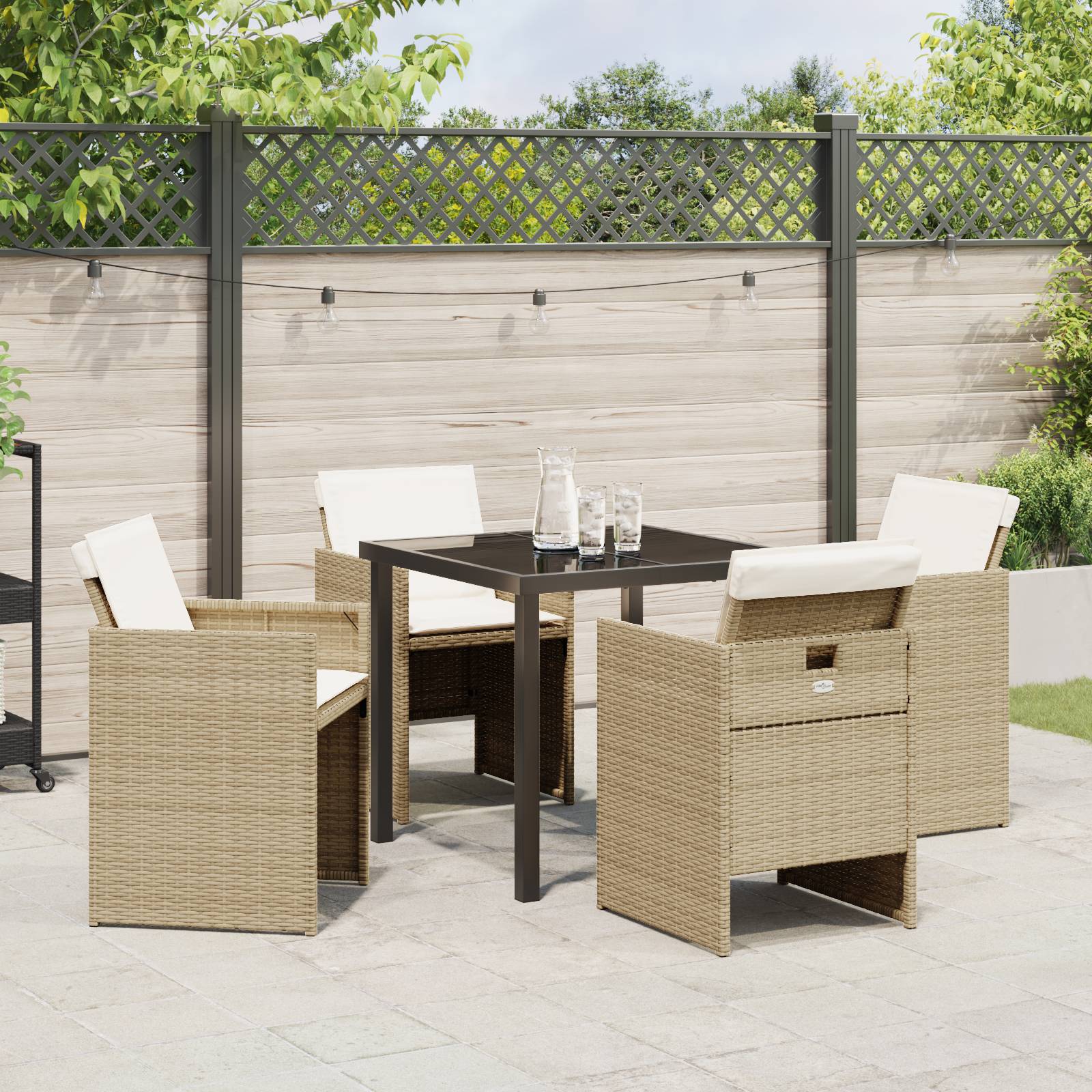 vidaXL 5-teiliges Garten Essset mit Kissen Beige Poly-Rattan