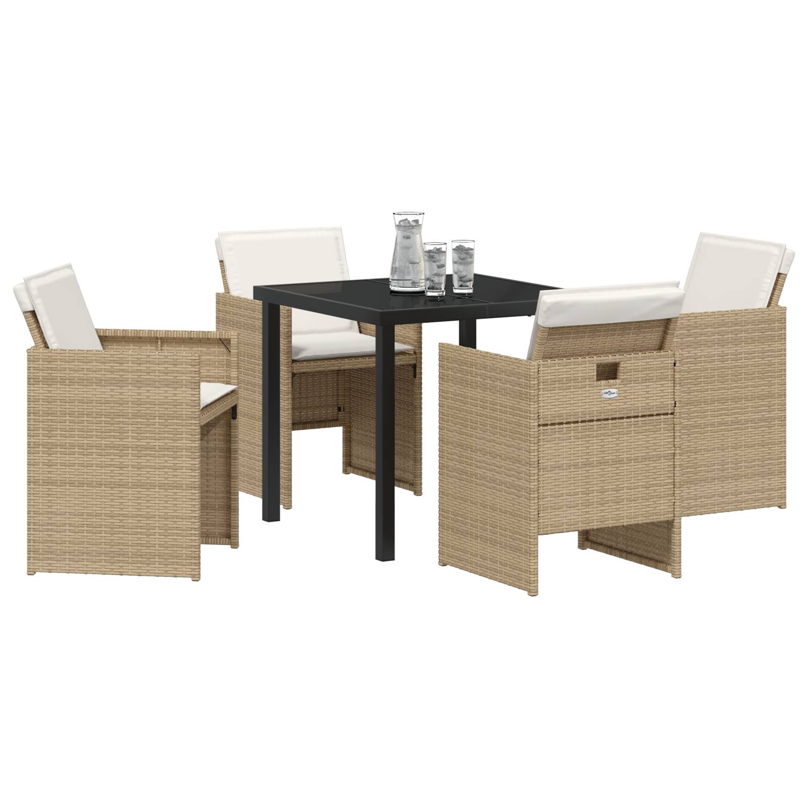 vidaXL 5-teiliges Garten Essset mit Kissen Beige Poly-Rattan