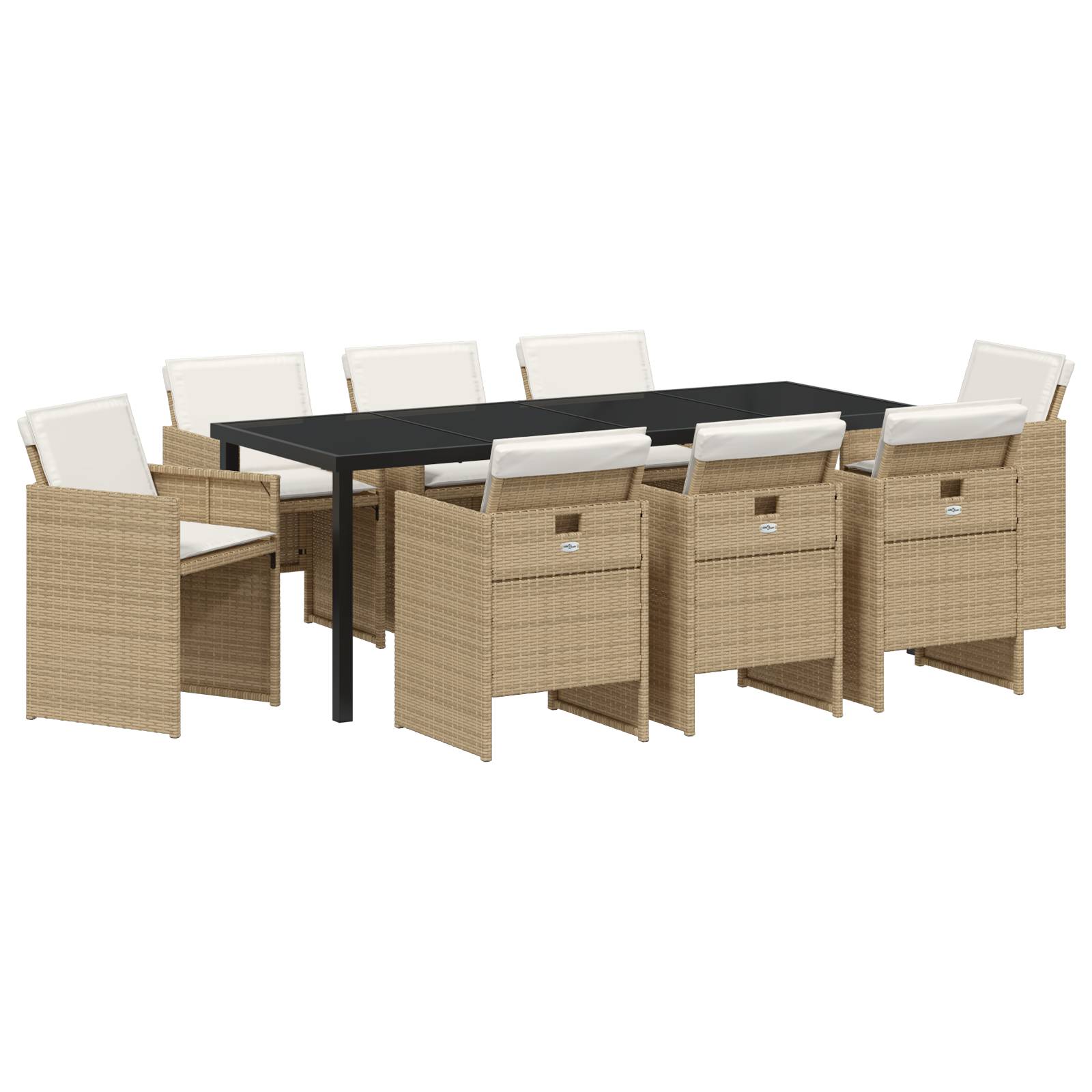 vidaXL 9-teiliges Garten-Esszimmer Set mit Kissen Beige Poly-Rattan