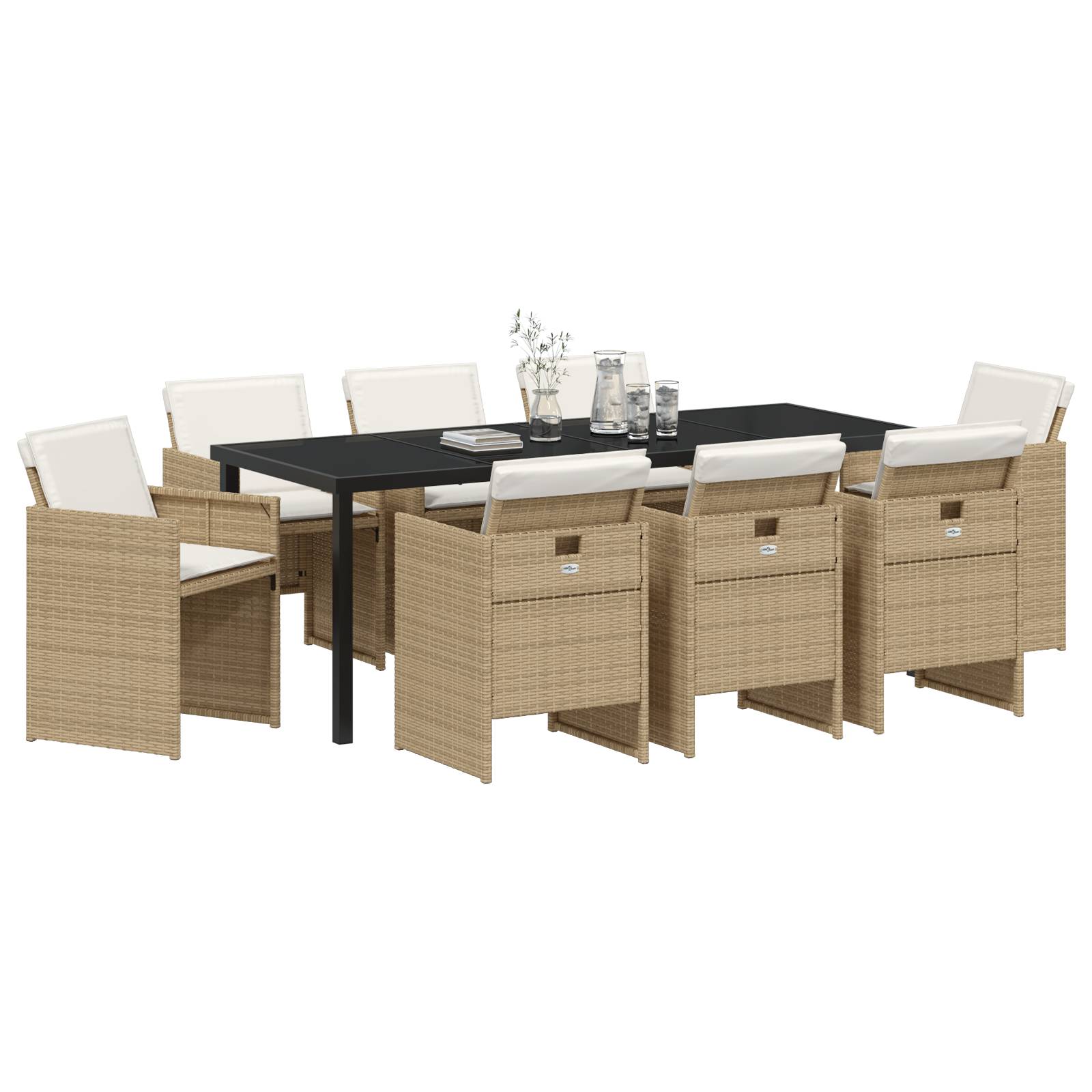 vidaXL 9-teiliges Garten-Esszimmer Set mit Kissen Beige Poly-Rattan