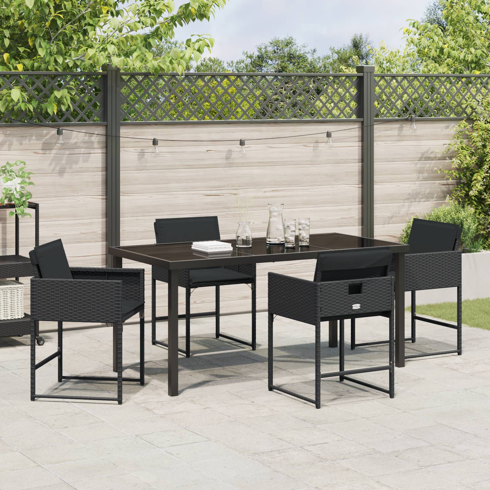 vidaXL 5-teilige Garten Essgruppe mit Kissen Schwarz Poly-Rattan