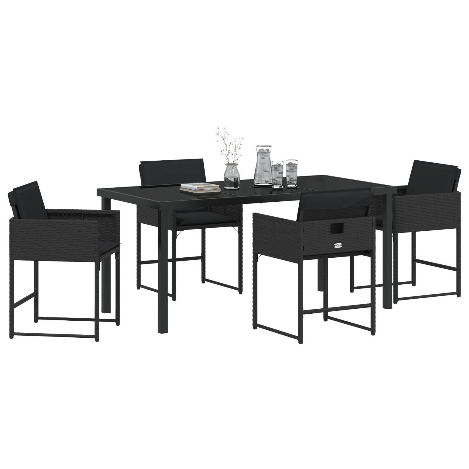vidaXL 5-teilige Garten Essgruppe mit Kissen Schwarz Poly-Rattan