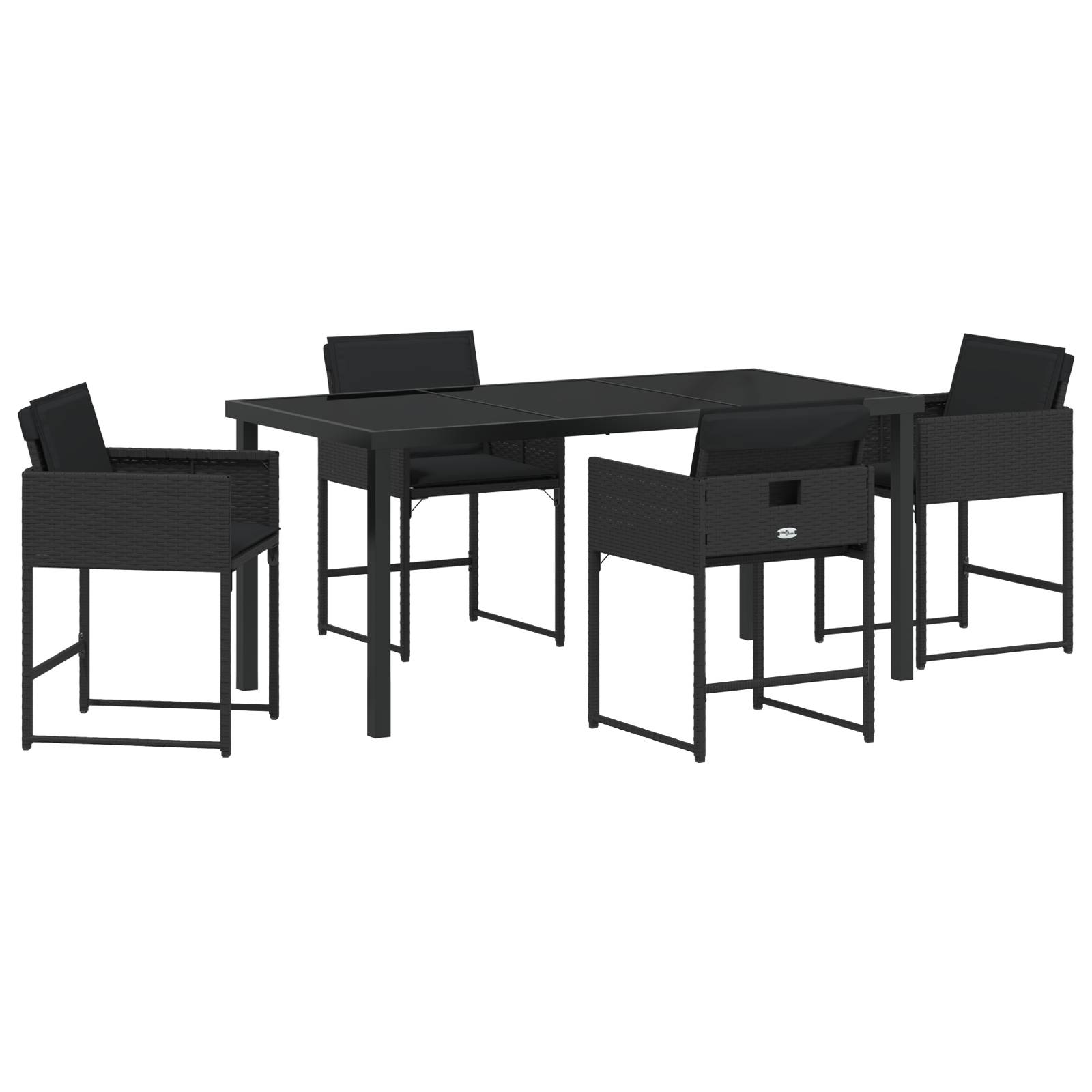 vidaXL 5-teilige Garten Essgruppe mit Kissen Schwarz Poly-Rattan