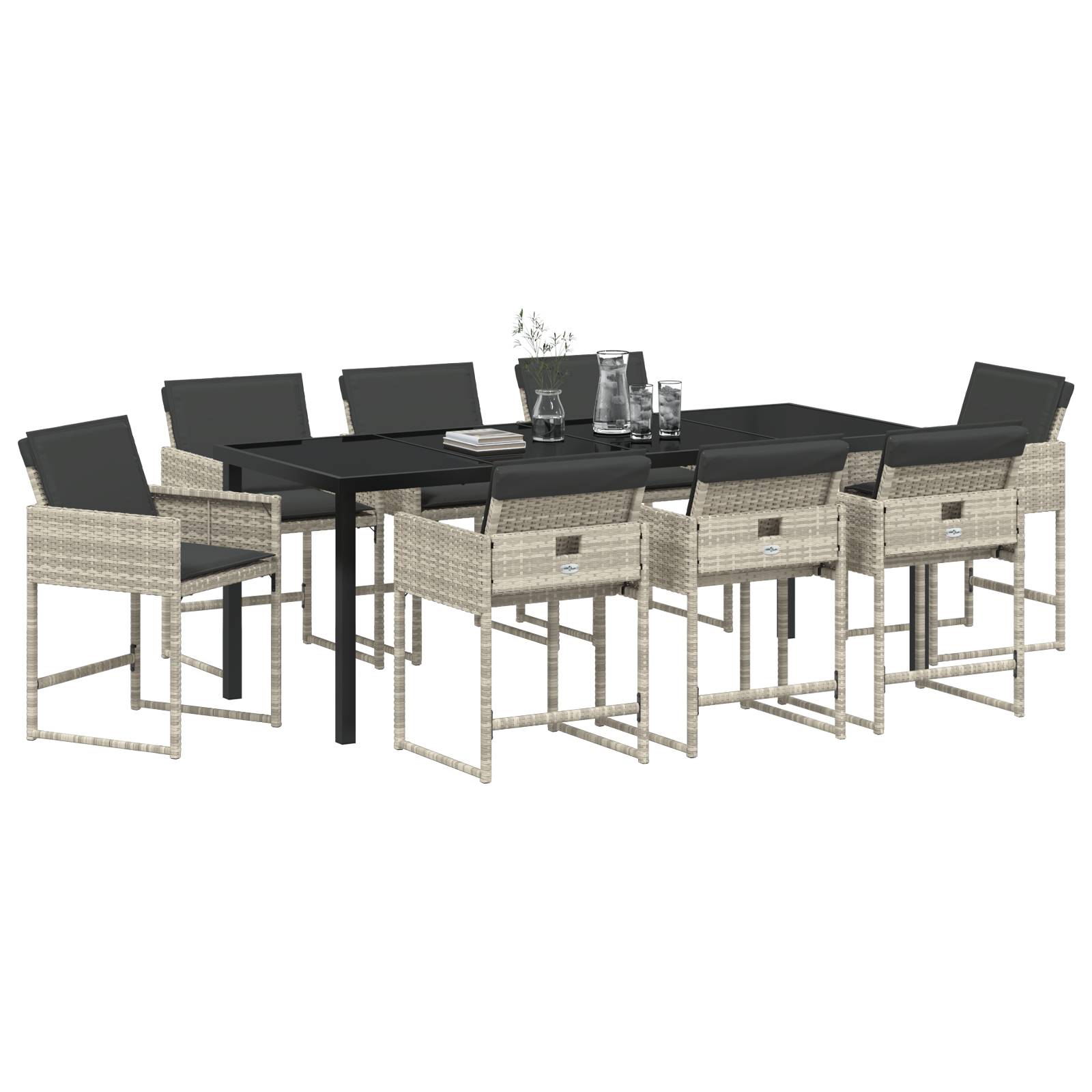 vidaXL 9-teiliges Garten Essset mit Kissen Hellgrau Poly Rattan
