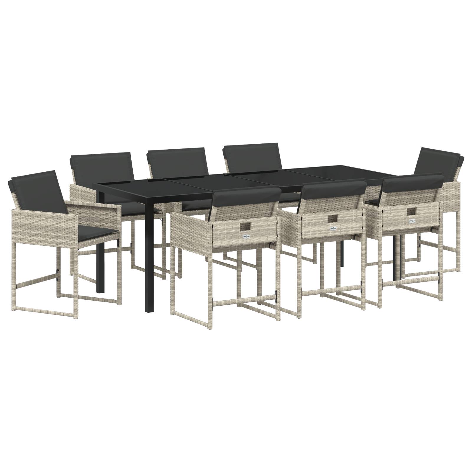 vidaXL 9-teiliges Garten Essset mit Kissen Hellgrau Poly Rattan