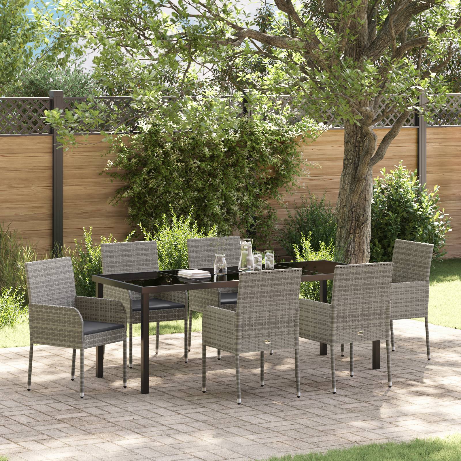 vidaXL 7-teiliges Garten Essset mit Kissen Grau Poly Rattan