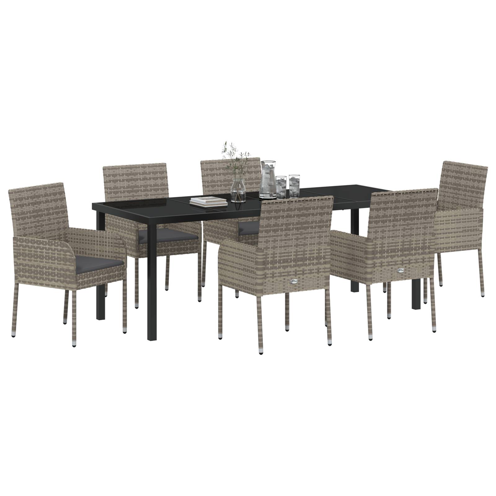 vidaXL 7-teiliges Garten Essset mit Kissen Grau Poly Rattan