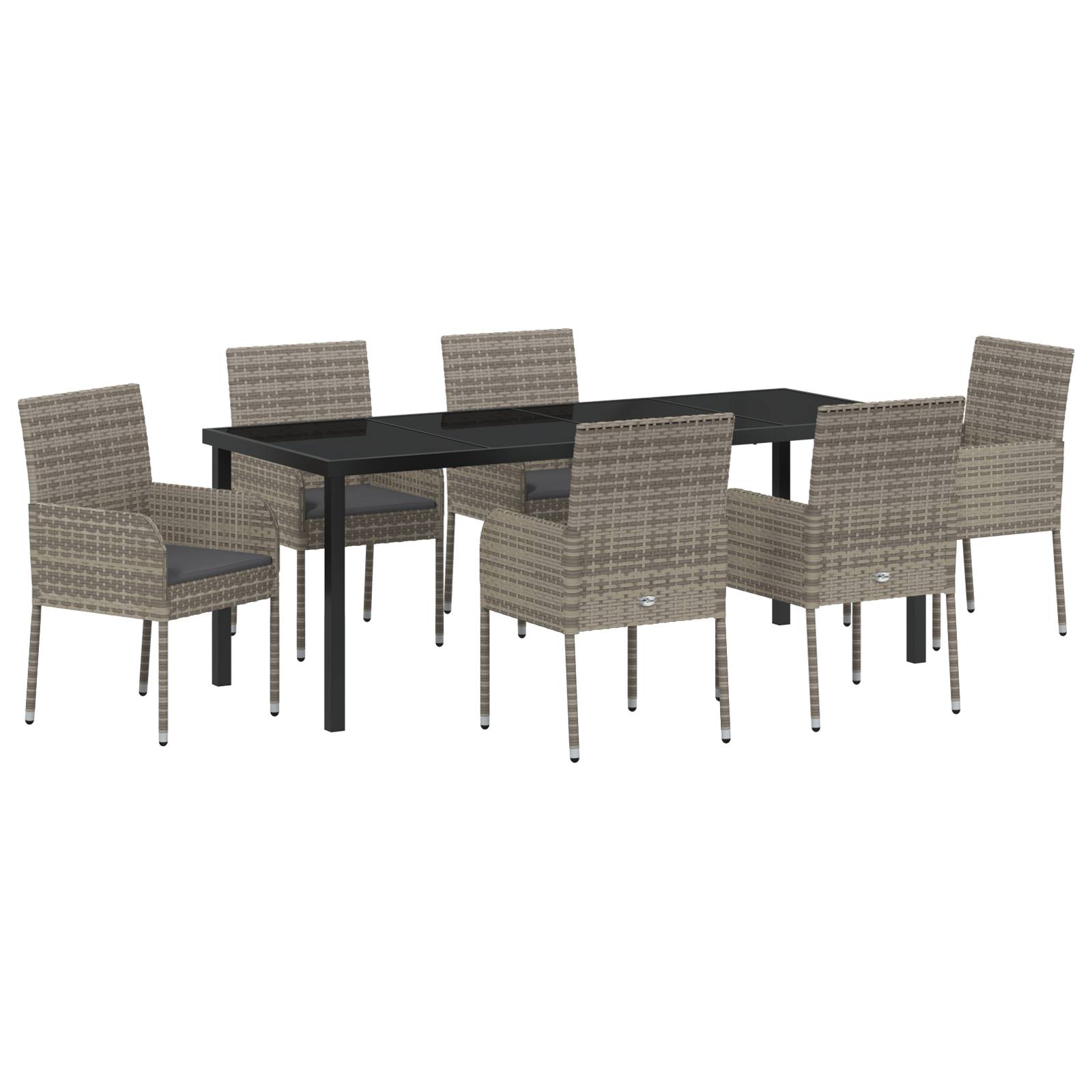 vidaXL 7-teiliges Garten Essset mit Kissen Grau Poly Rattan