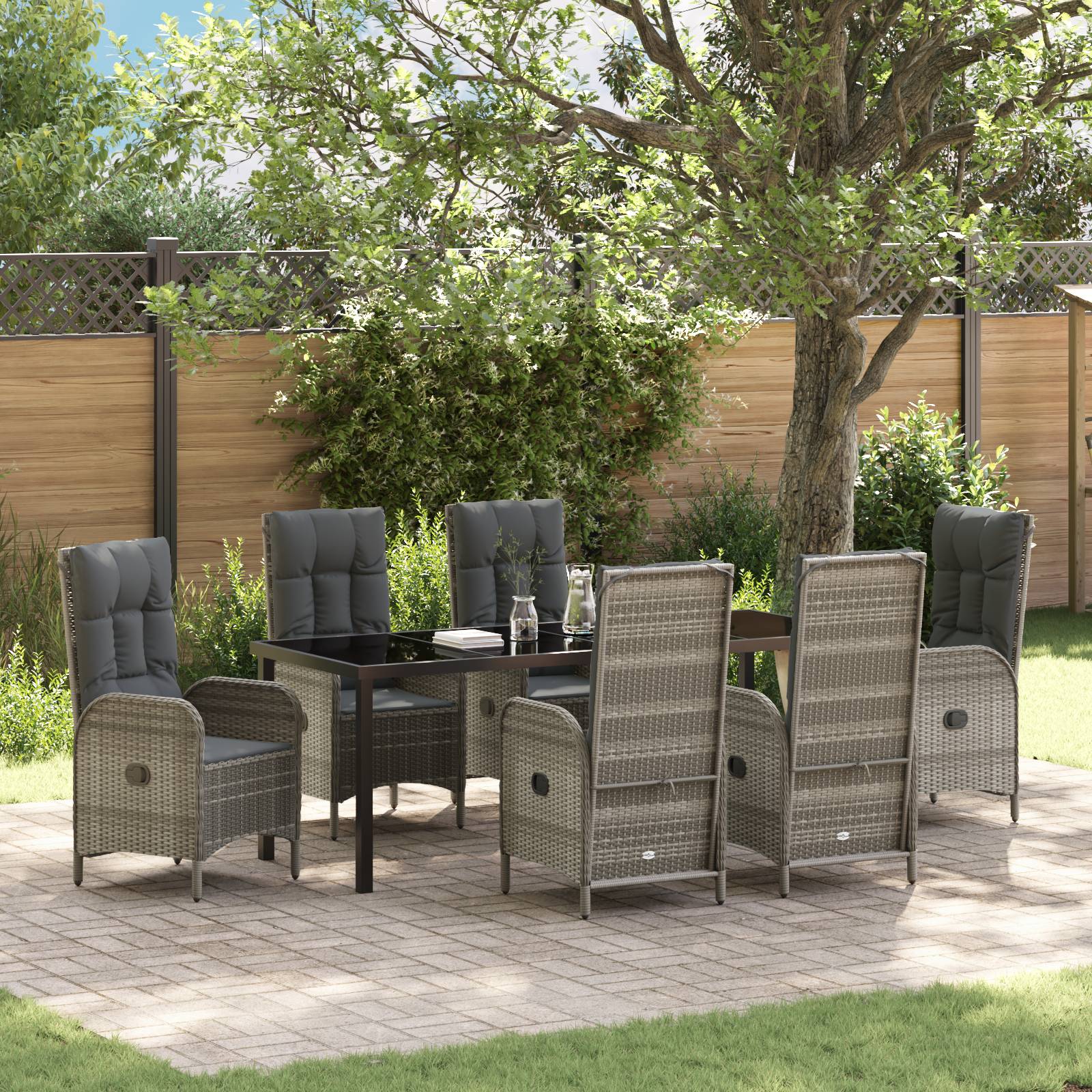 vidaXL 7-teiliges Garten-Essenset Grau Poly-Rattan