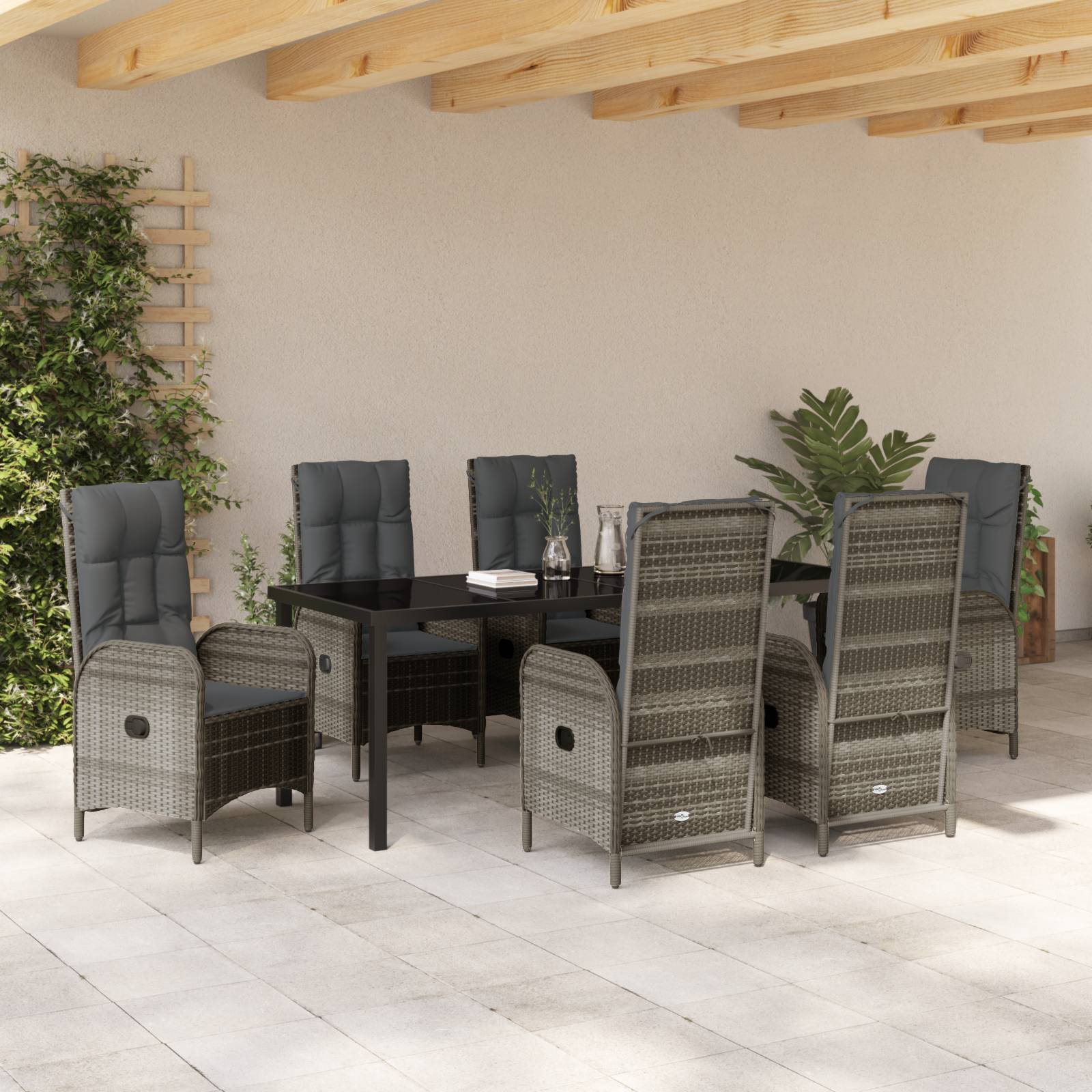 vidaXL 7-teiliges Garten-Essenset Grau Poly-Rattan