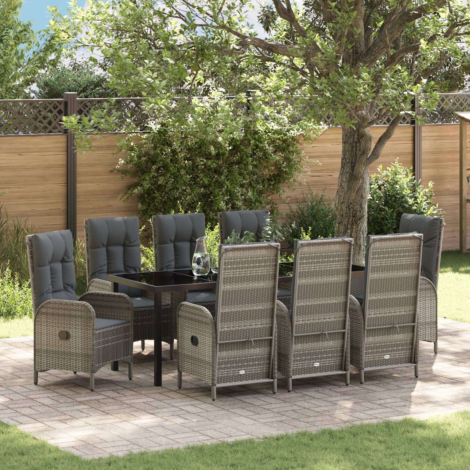 vidaXL 9-teiliges Garten-Esszimmer-Set Grau Poly-Rattan