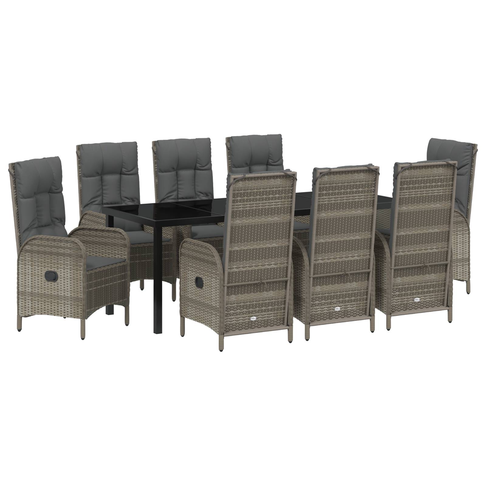 vidaXL 9-teiliges Garten-Esszimmer-Set Grau Poly-Rattan