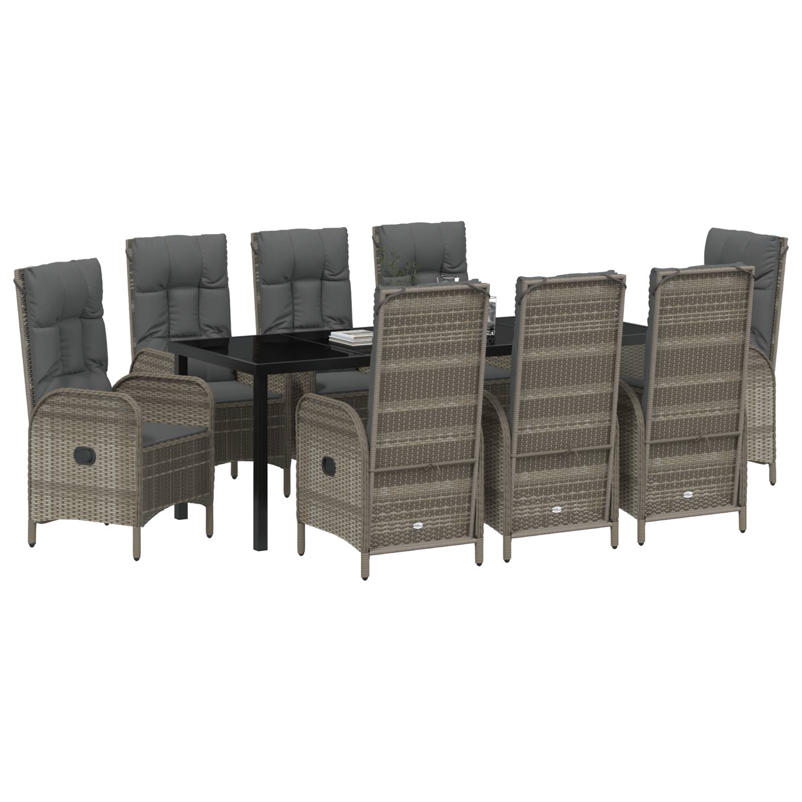 vidaXL 9-teiliges Garten-Esszimmer-Set Grau Poly-Rattan