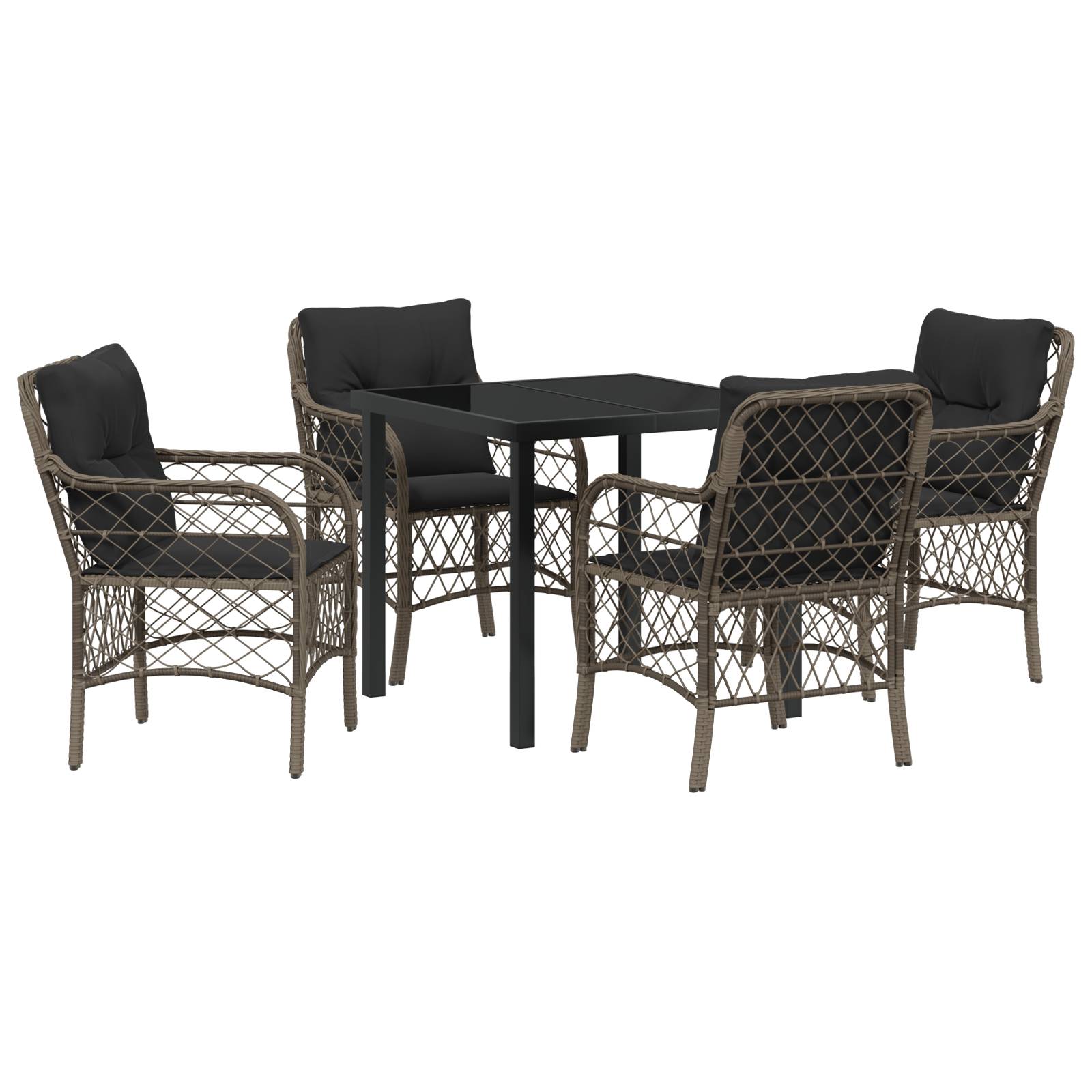vidaXL 5-teiliges Gartentisch-Set mit Kissen Grau Poly Rattan
