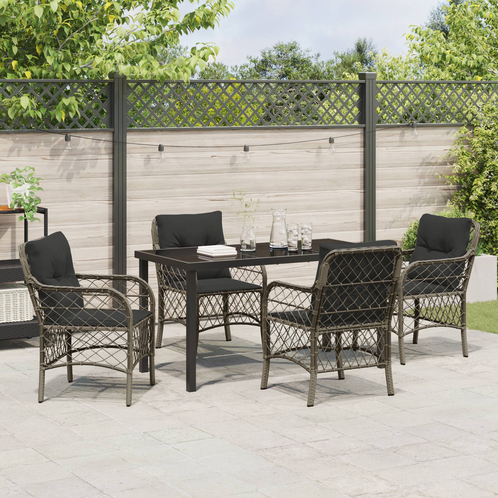 vidaXL 5-Teiliges Garten-Essset mit Kissen Grau Poly-Rattan