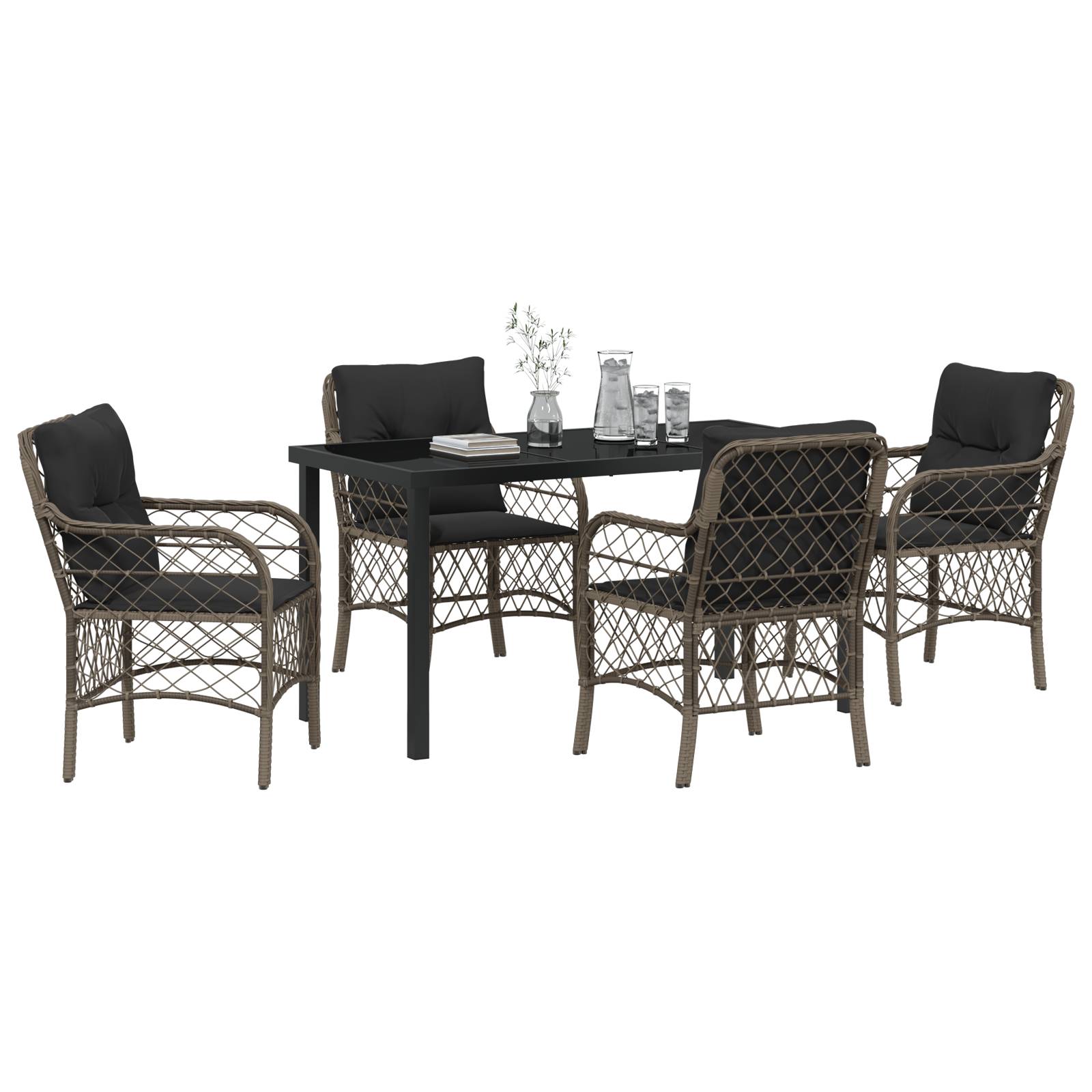 vidaXL 5-Teiliges Garten-Essset mit Kissen Grau Poly-Rattan