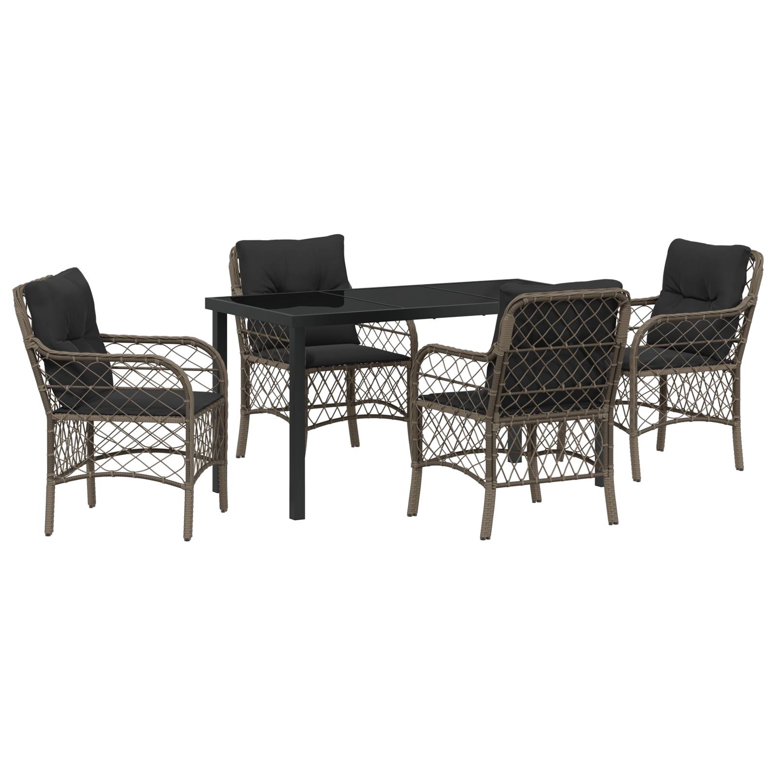 vidaXL 5-Teiliges Garten-Essset mit Kissen Grau Poly-Rattan