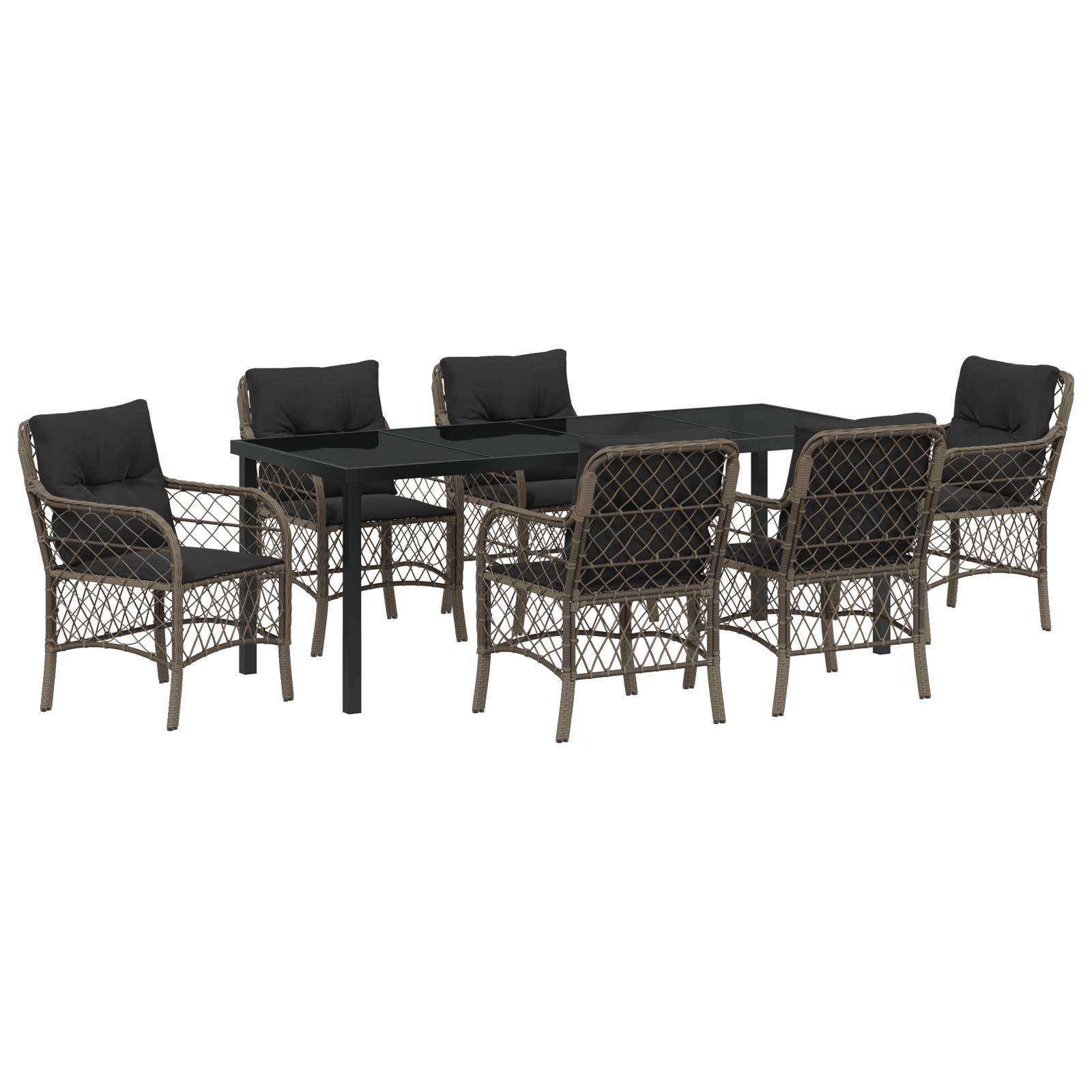 vidaXL 7-teilige Garten Essgruppe mit Kissen Grau Poly Rattan