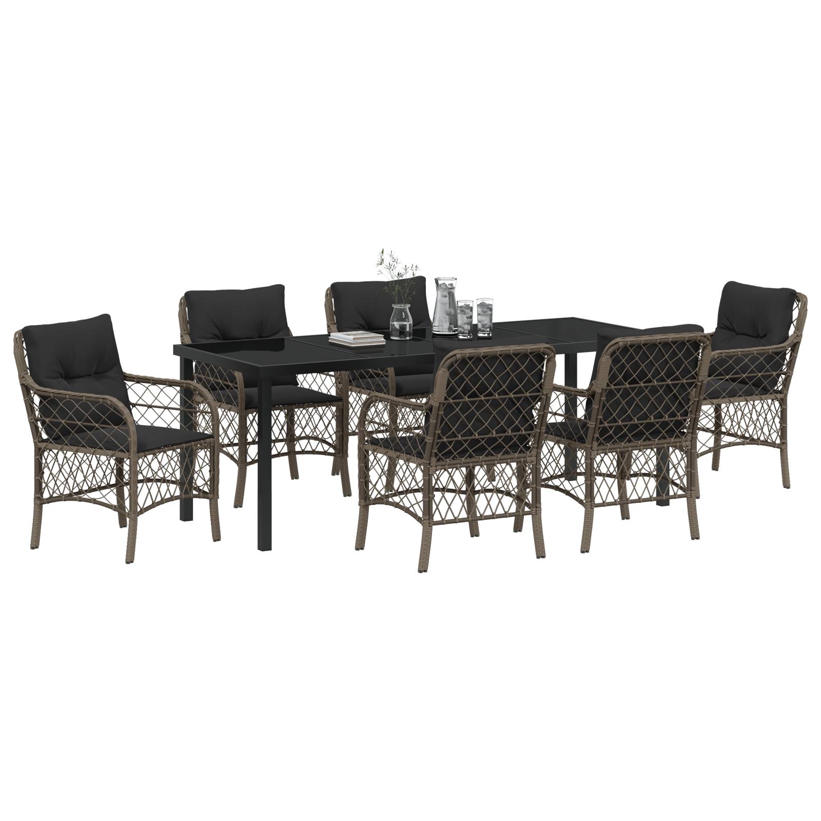 vidaXL 7-teilige Garten Essgruppe mit Kissen Grau Poly Rattan