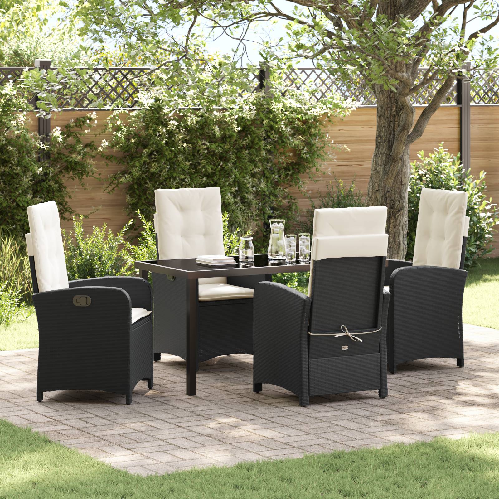vidaXL 5-teiliges Gartenset mit Kissen in Schwarz Poly-Rattan
