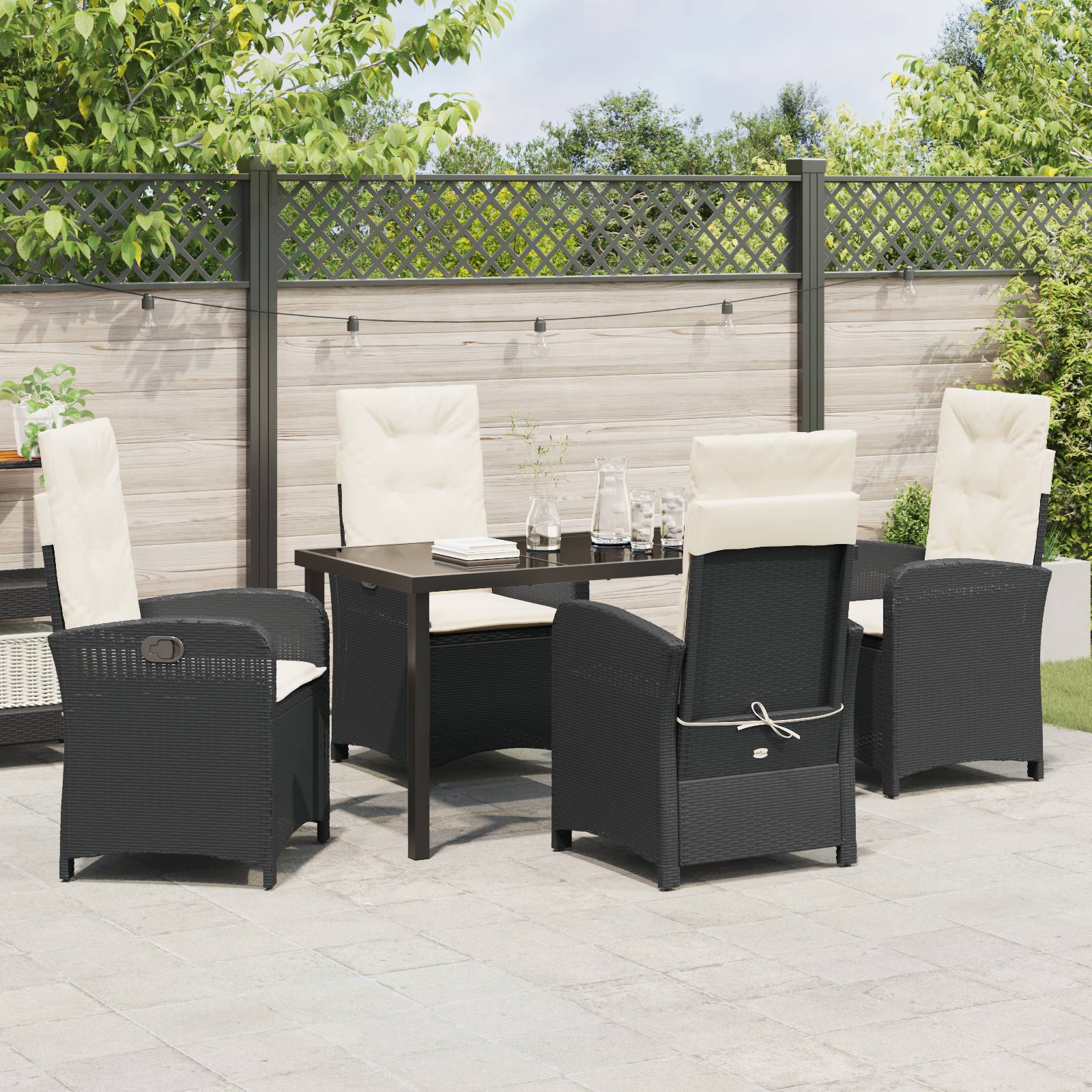 vidaXL 5-teiliges Gartenset mit Kissen in Schwarz Poly-Rattan