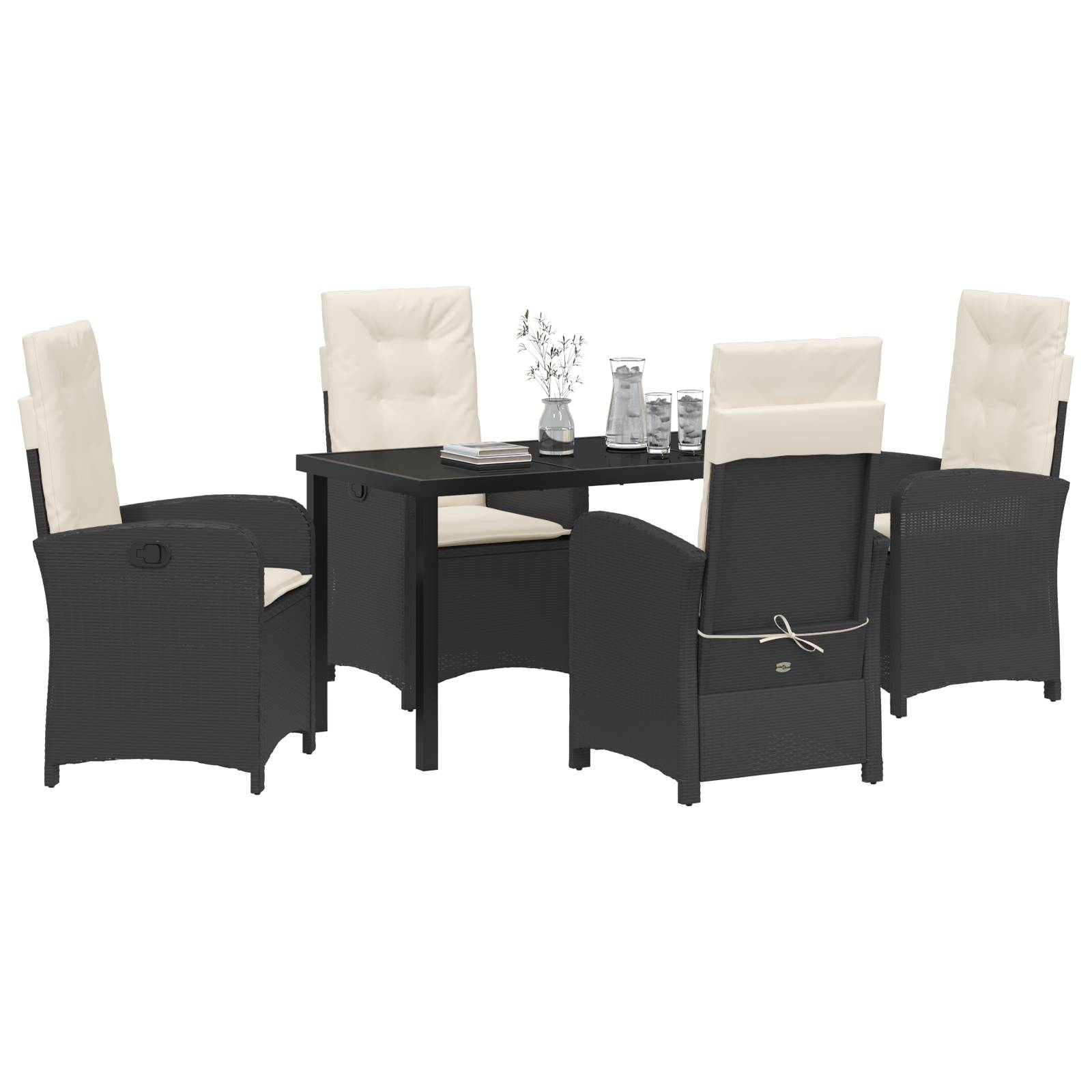 vidaXL 5-teiliges Gartenset mit Kissen in Schwarz Poly-Rattan