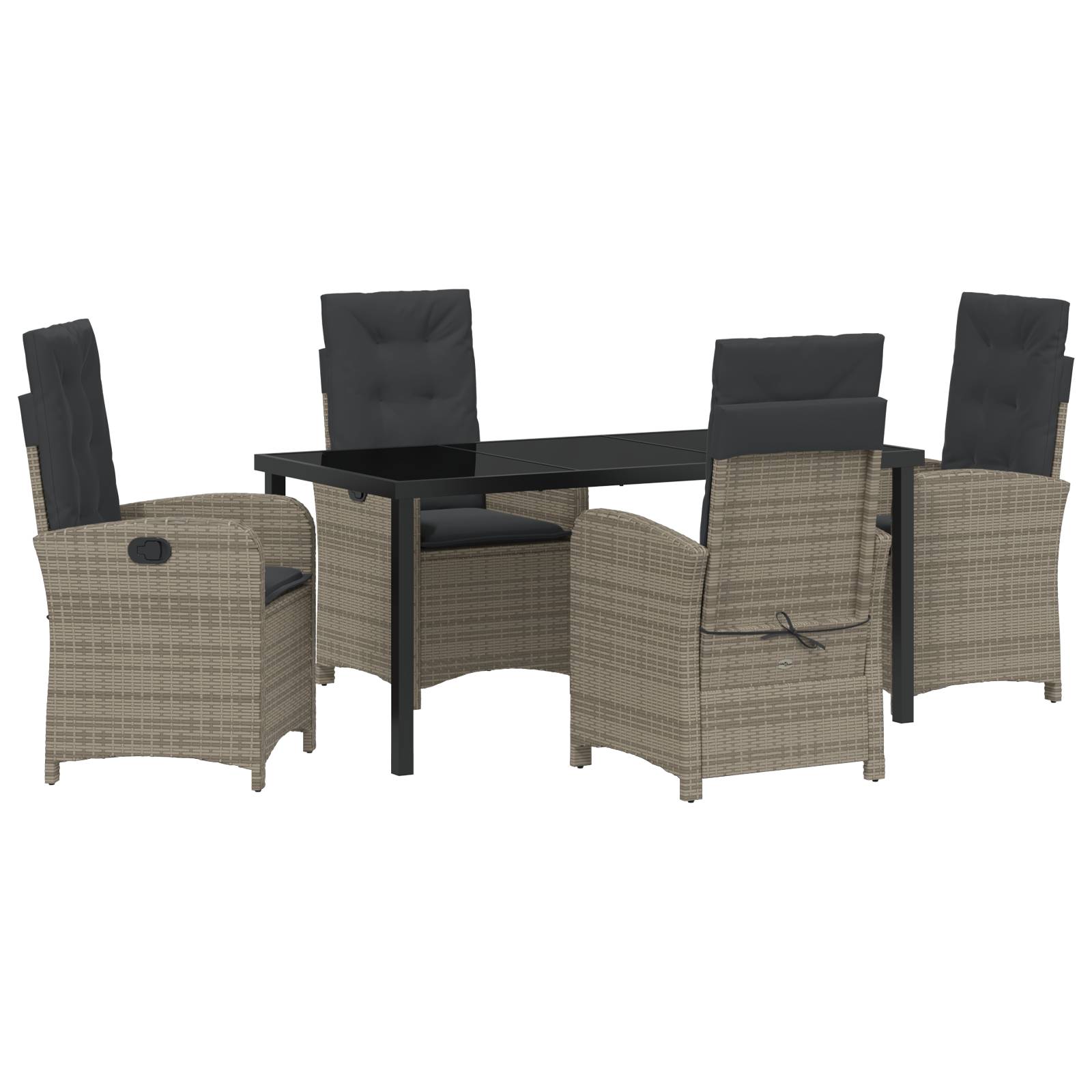vidaXL 5-teiliges Garten-Dining-Set mit Kissen in grauem Poly-Rattan