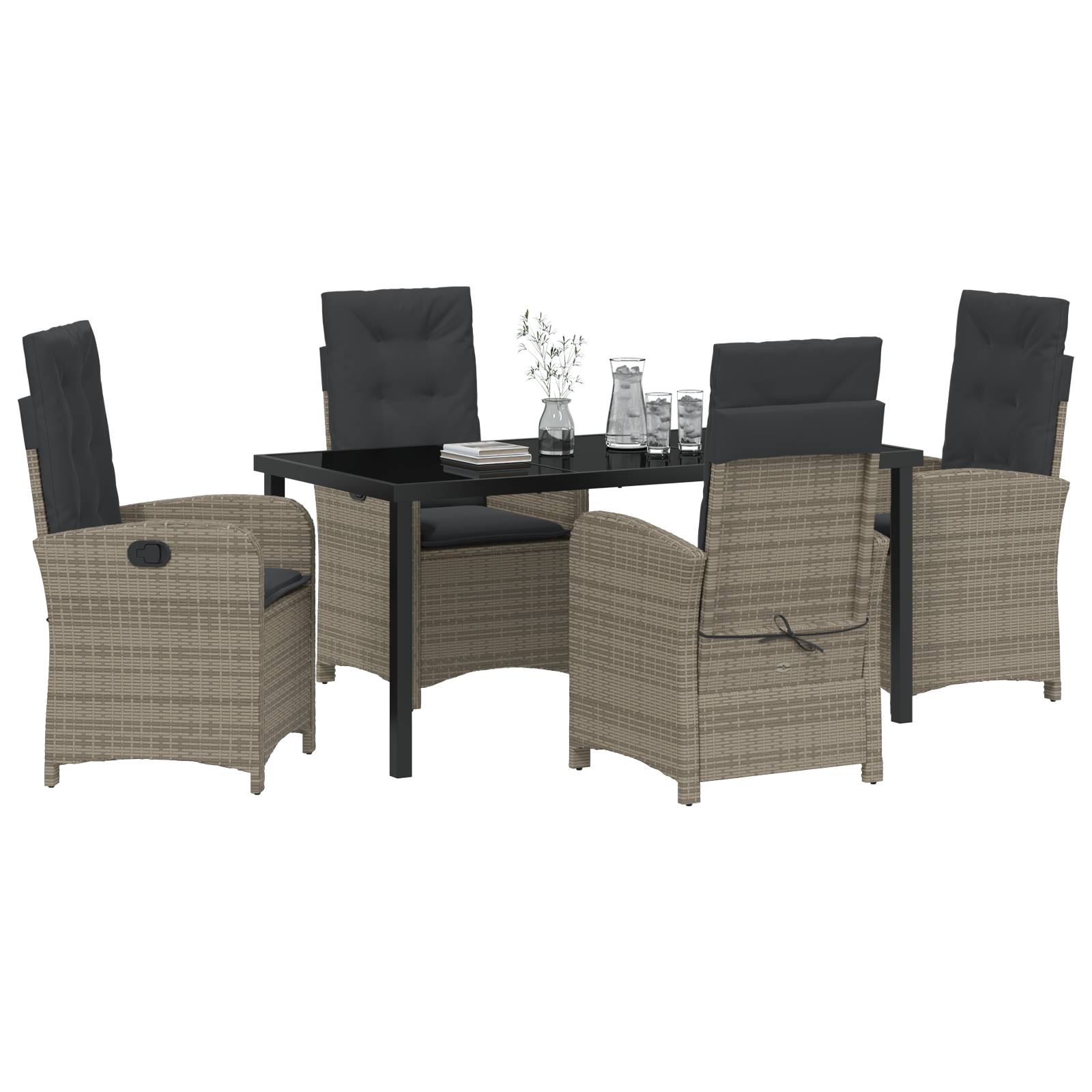 vidaXL 5-teiliges Garten-Dining-Set mit Kissen in grauem Poly-Rattan