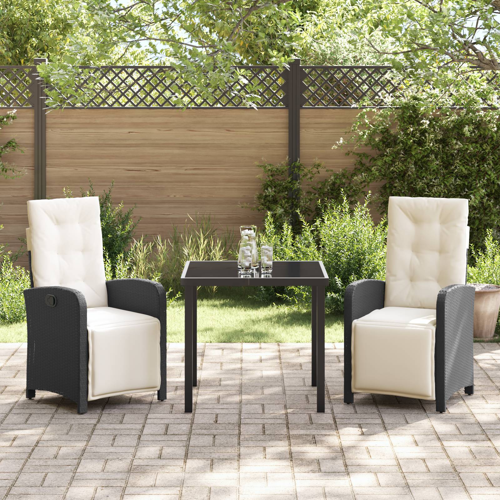 vidaXL 3-teilige Garten Essgruppe mit Kissen Schwarz Poly Rattan
